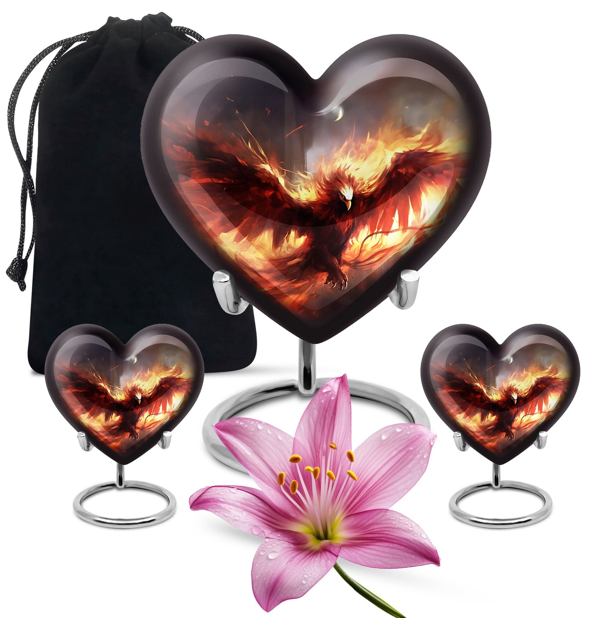 Heart Shape Phoenix Urn Large Urn With 2 Keepsake Urn