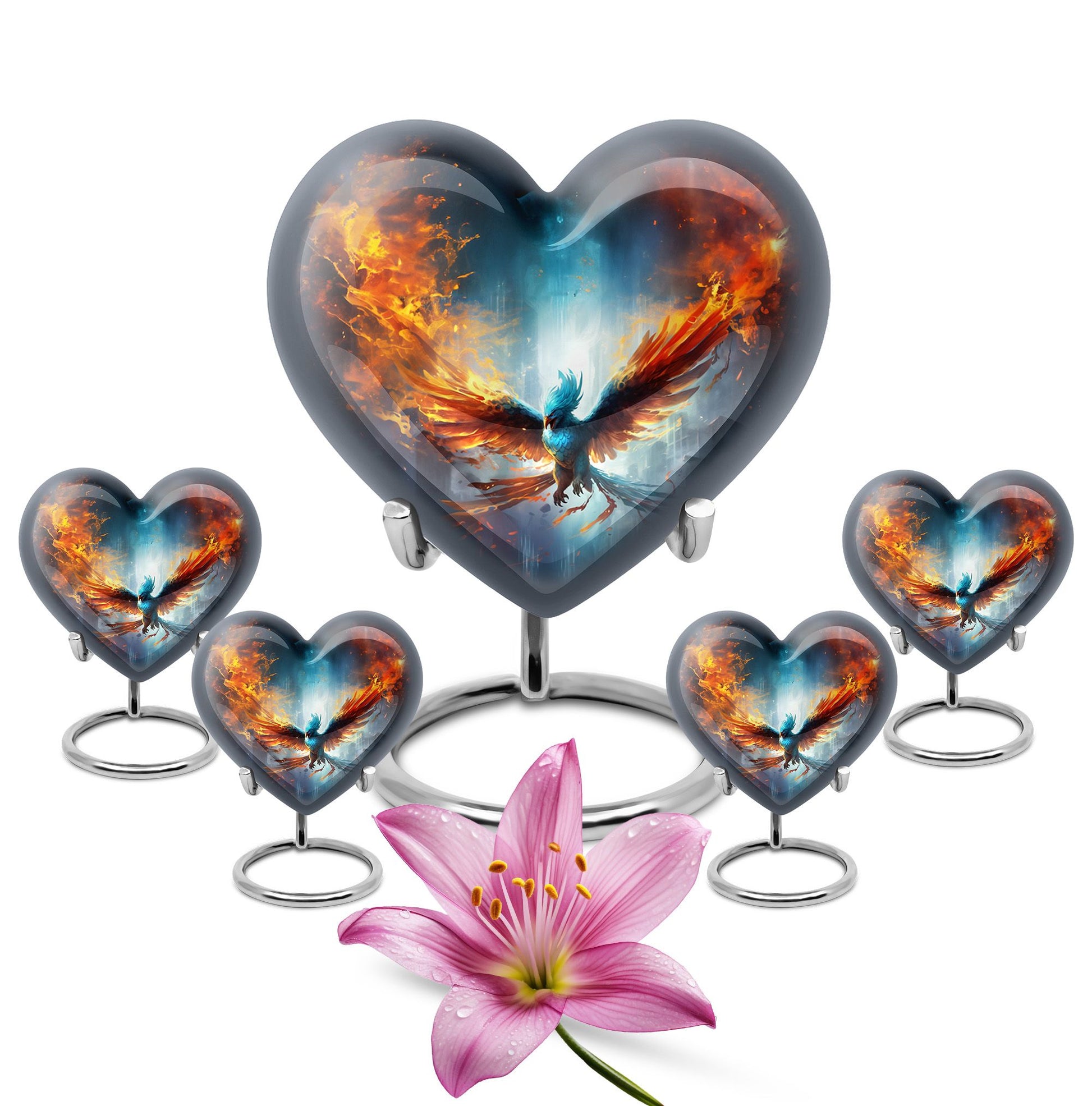 Heart Shape Phoenix Urn Large Urn With 4 Keepsake Urn