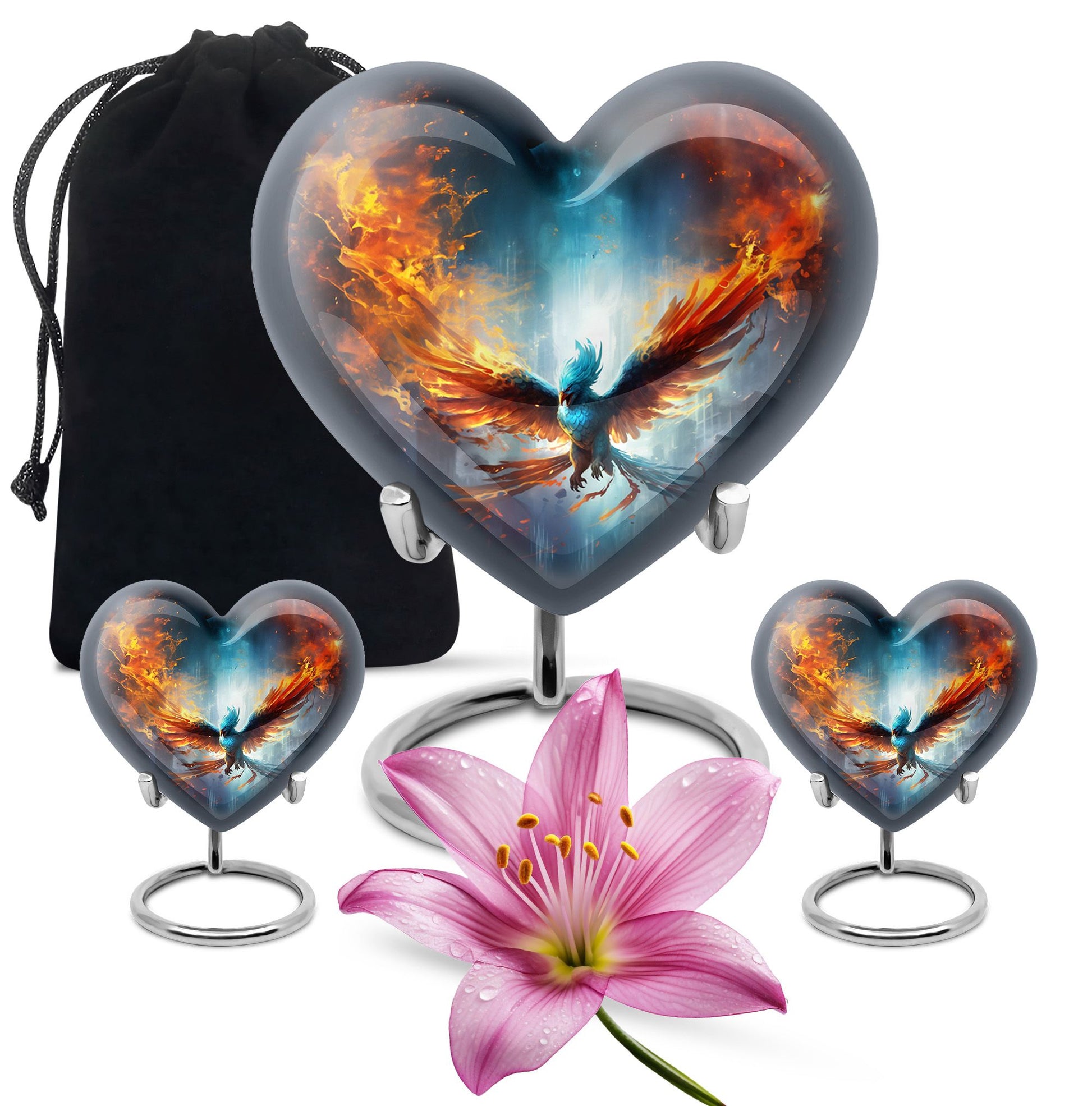 Heart Shape Phoenix Urn Large Urn With 2 Keepsake Urn