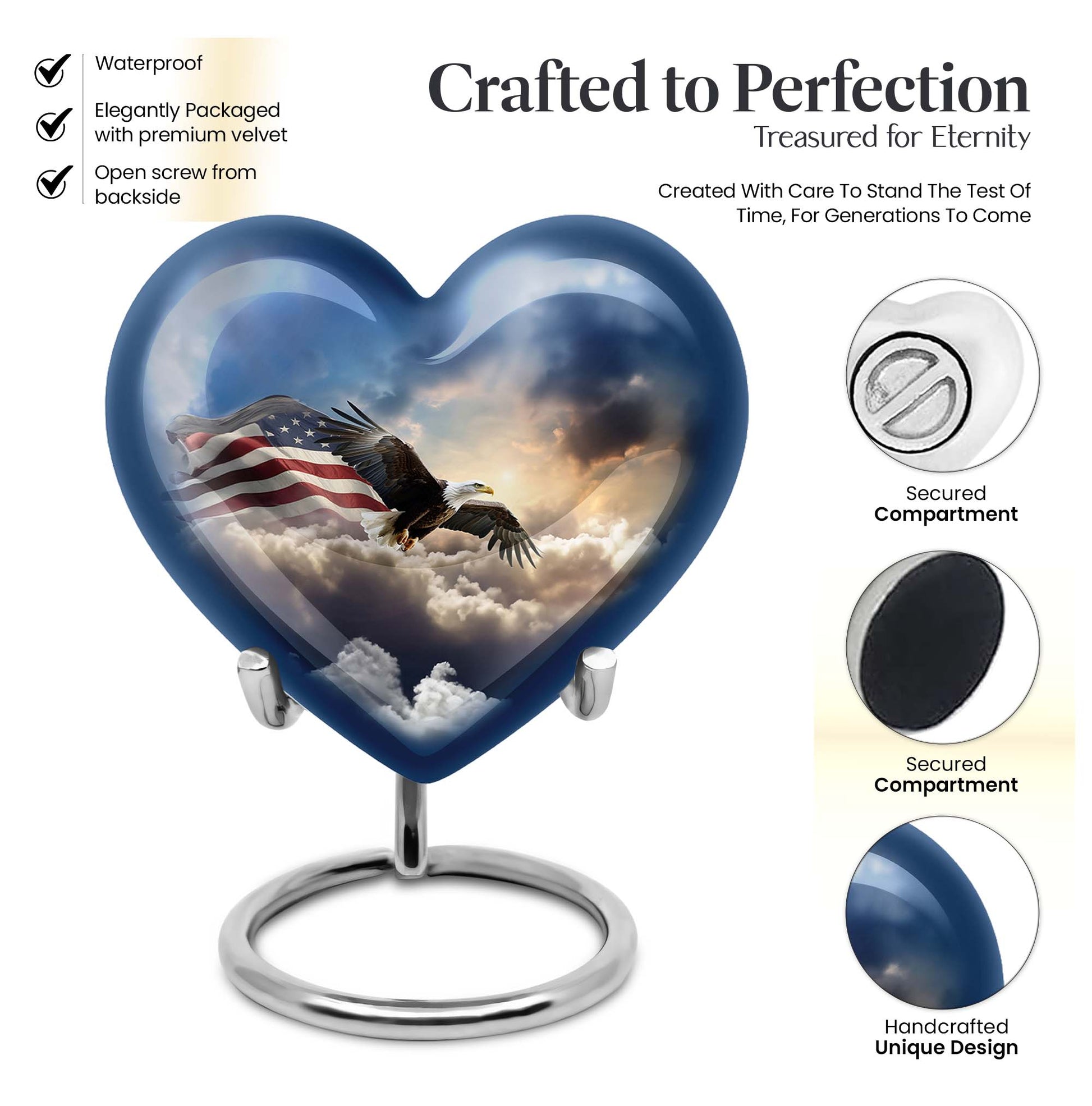 Heart Shape Eagle Urn Keepsake 3 Inch