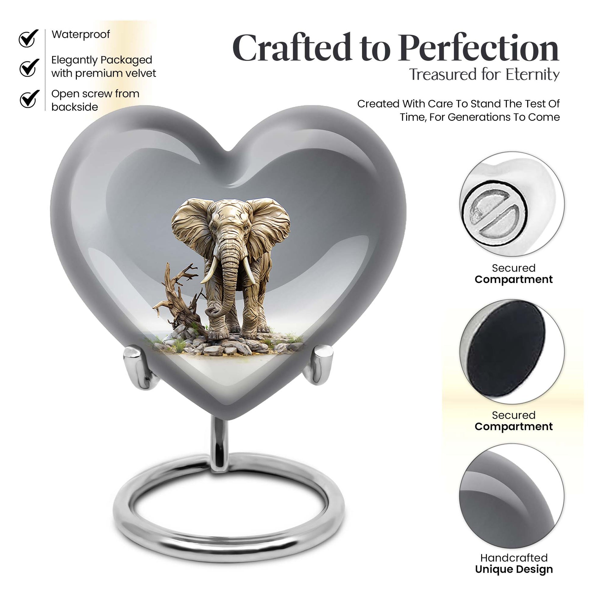 Heart Shape Elephant Urn Keepsake 3 Inch