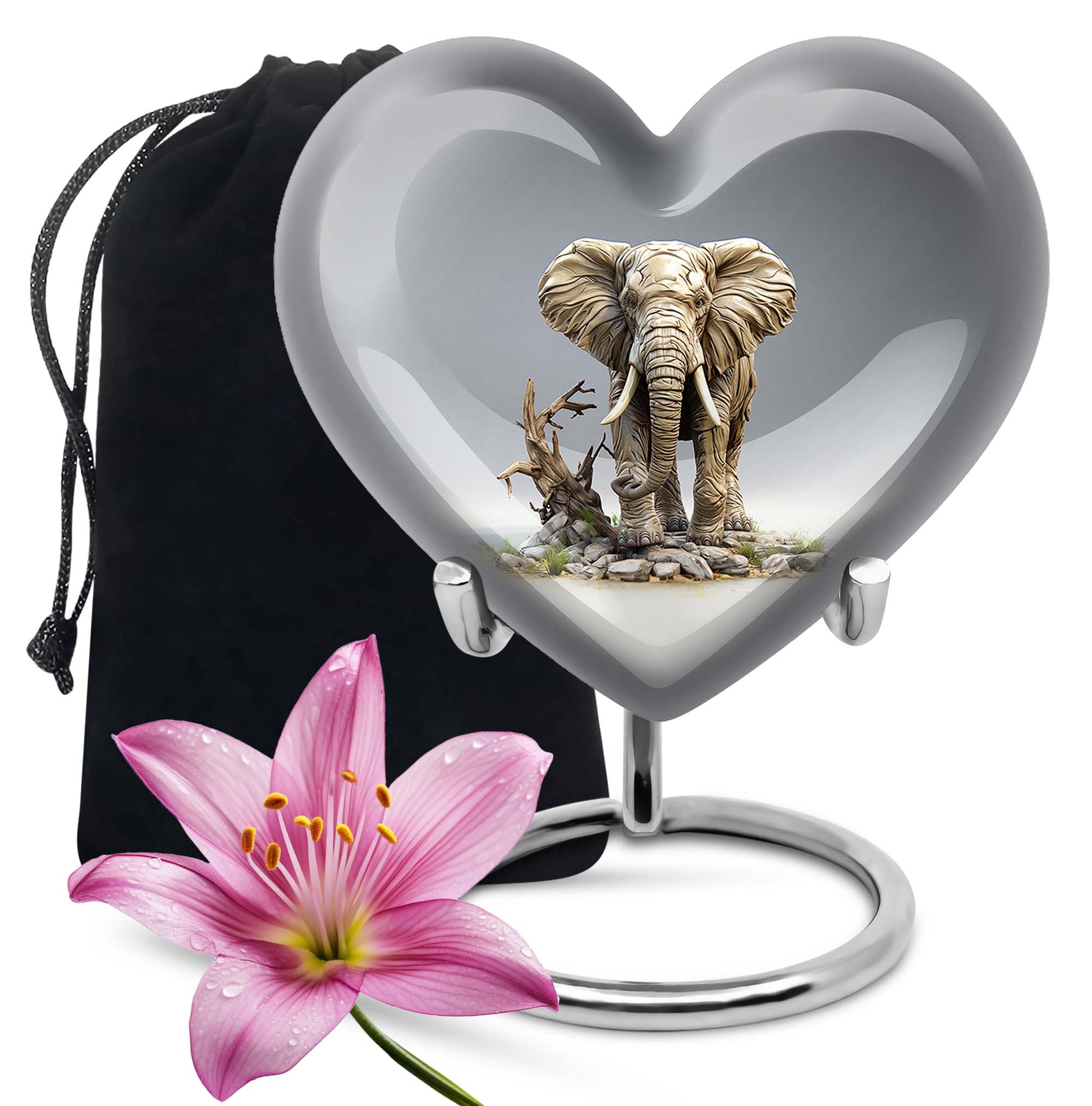Heart Shape Elephant Urn Large 10 Inch