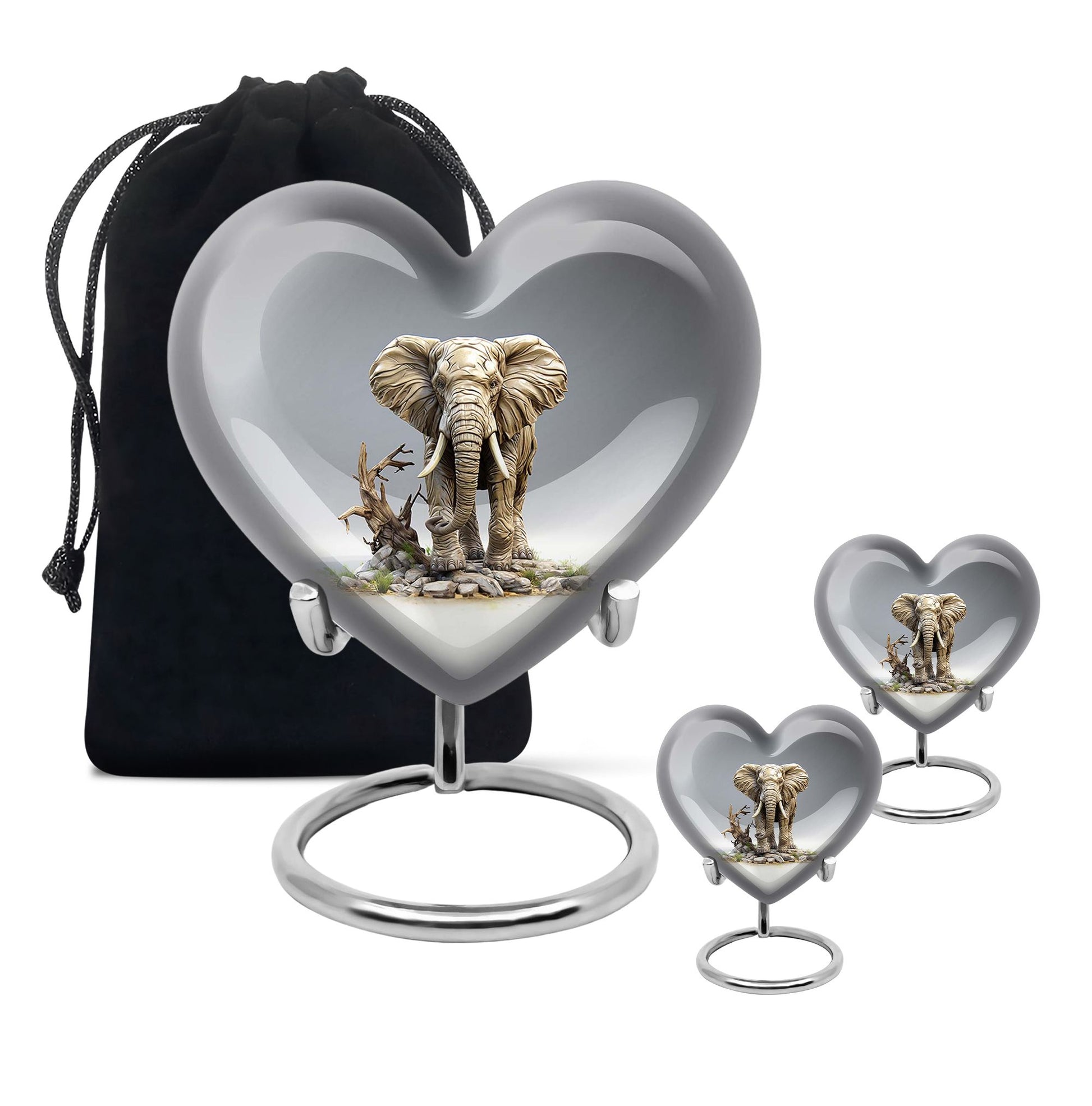 Heart Shape Elephant Urn Large Urn With 2 Keepsake Urn