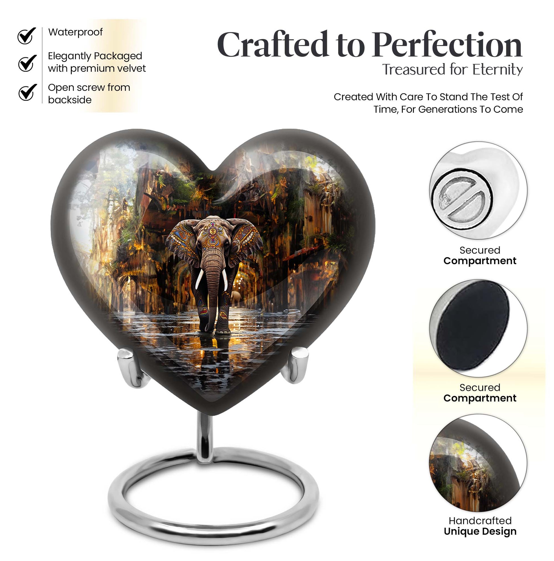 Heart Shape Elephant Urn Keepsake 3 Inch