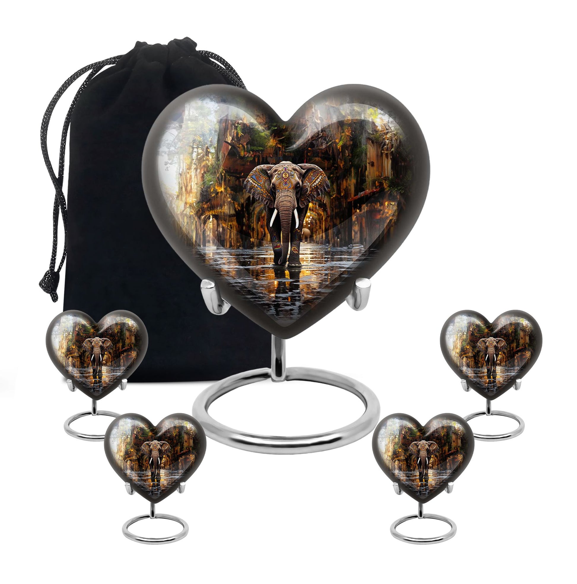 Heart Shape Elephant Urn Large Urn With 4 Keepsake Urn