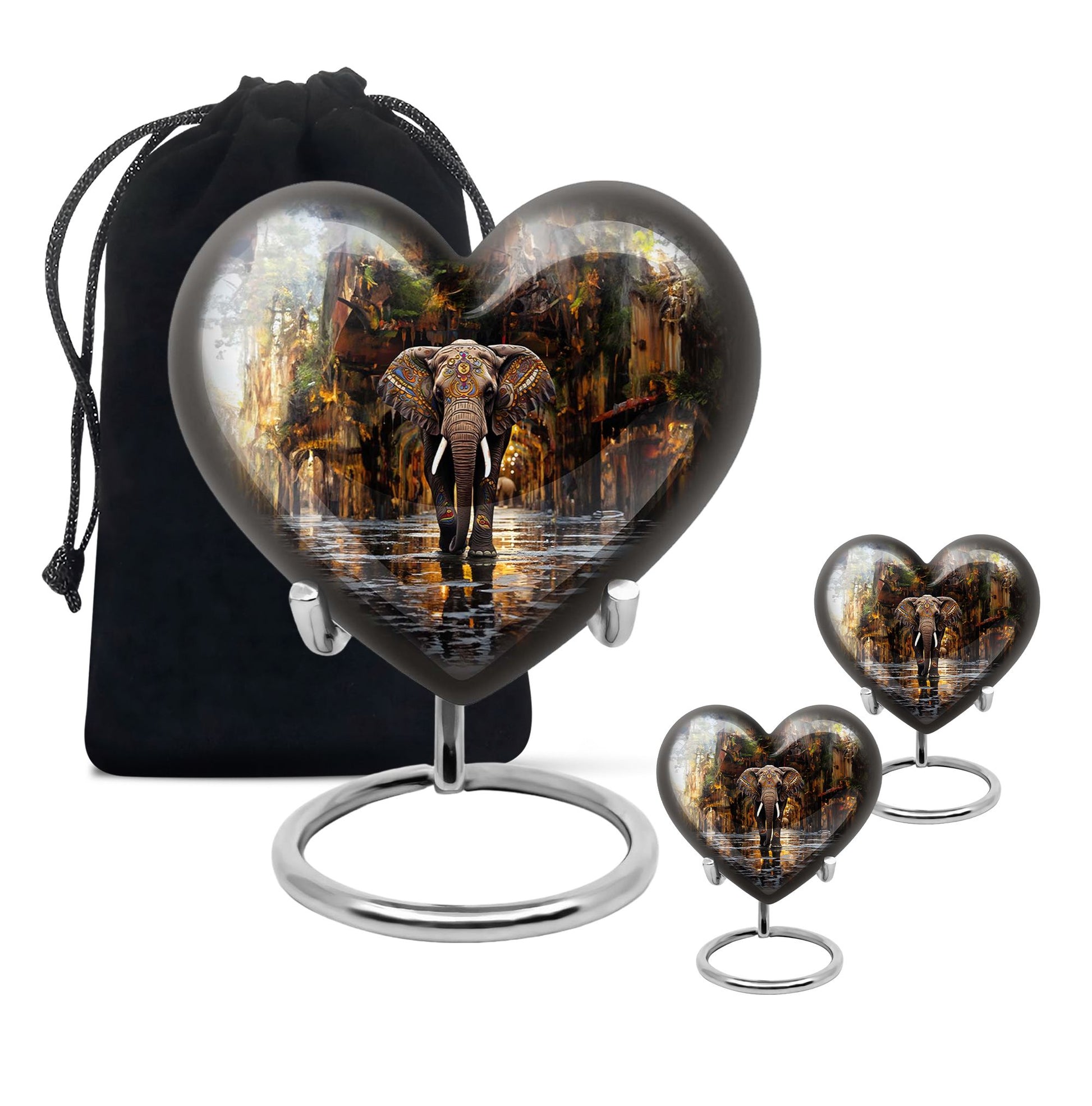 Heart Shape Elephant Urn Large Urn With 2 Keepsake Urn