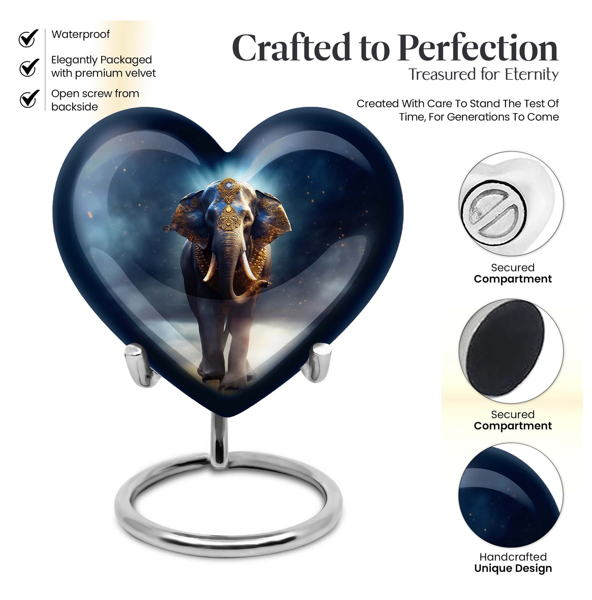 Heart Shape Elephant Urn Keepsake 3 Inch
