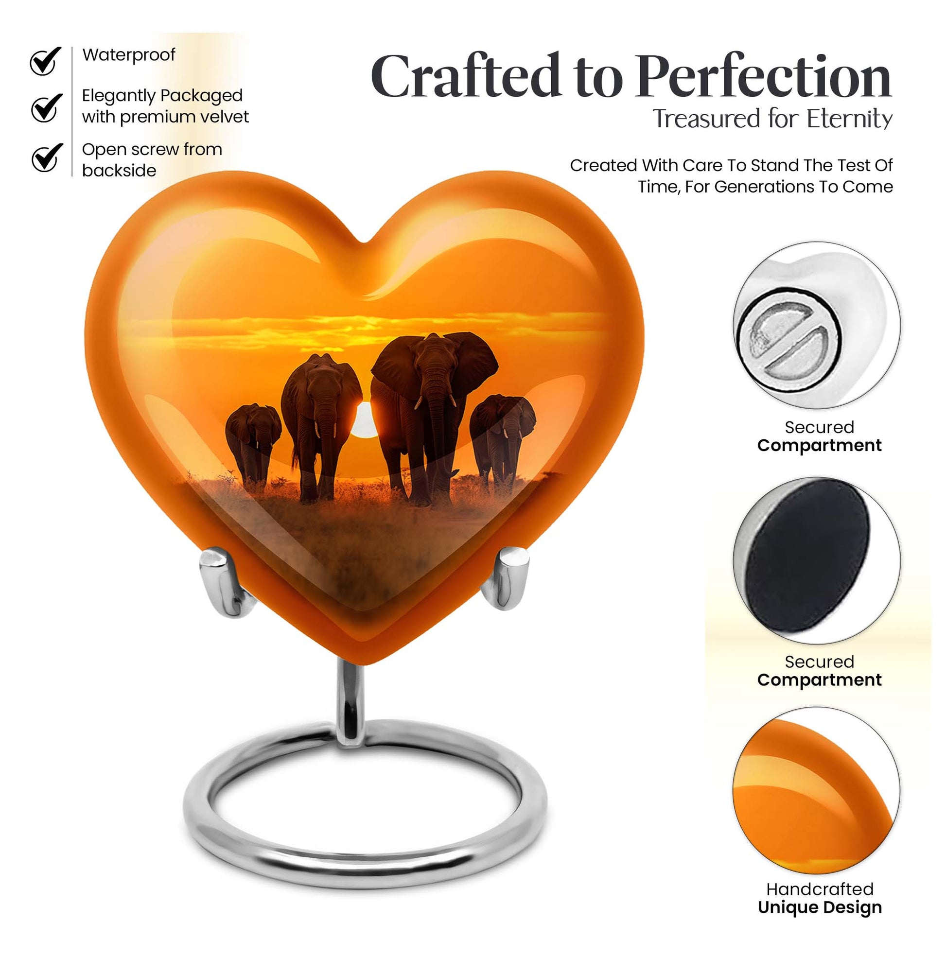 Heart Shape Elephant Urn Keepsake 3 Inch