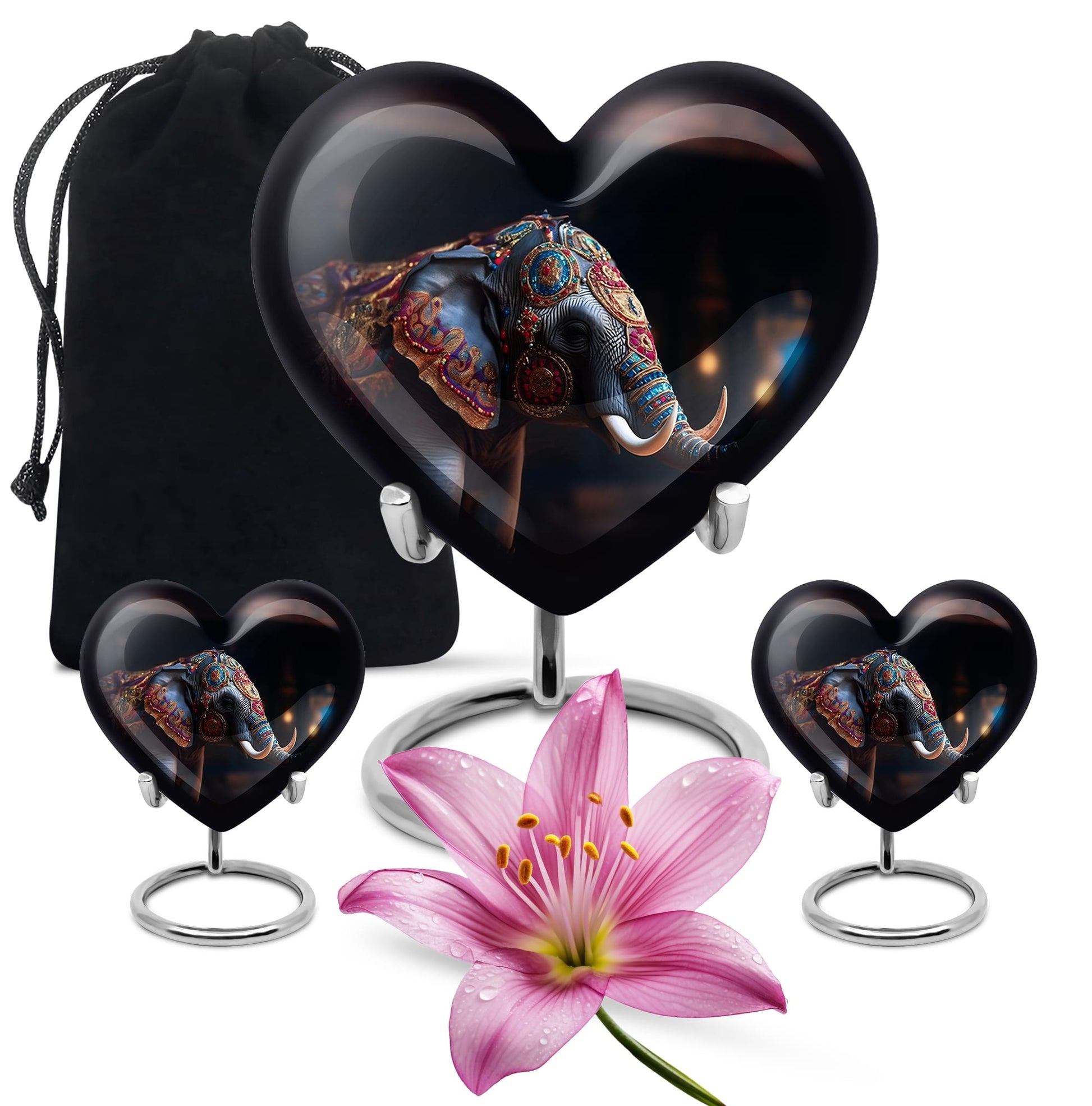 Heart Shape Elephant Urn Large Urn With 2 Keepsake Urn