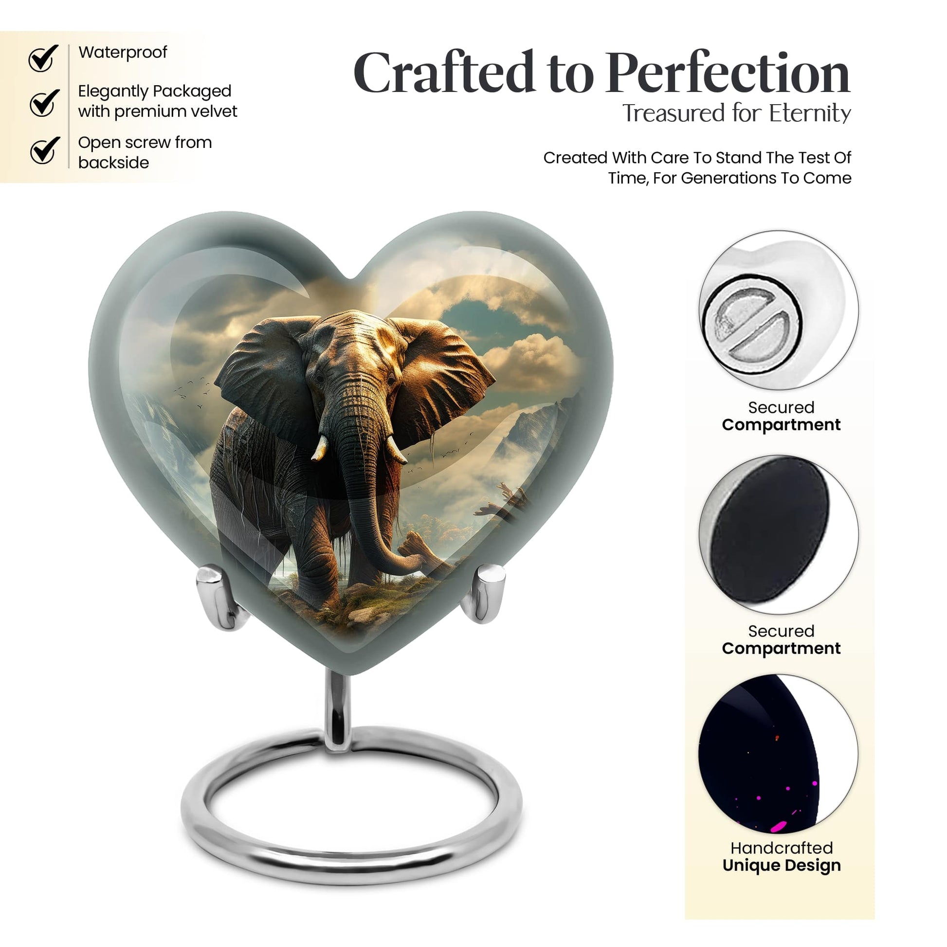 Heart Shape Elephant Urn Keepsake 3 Inch