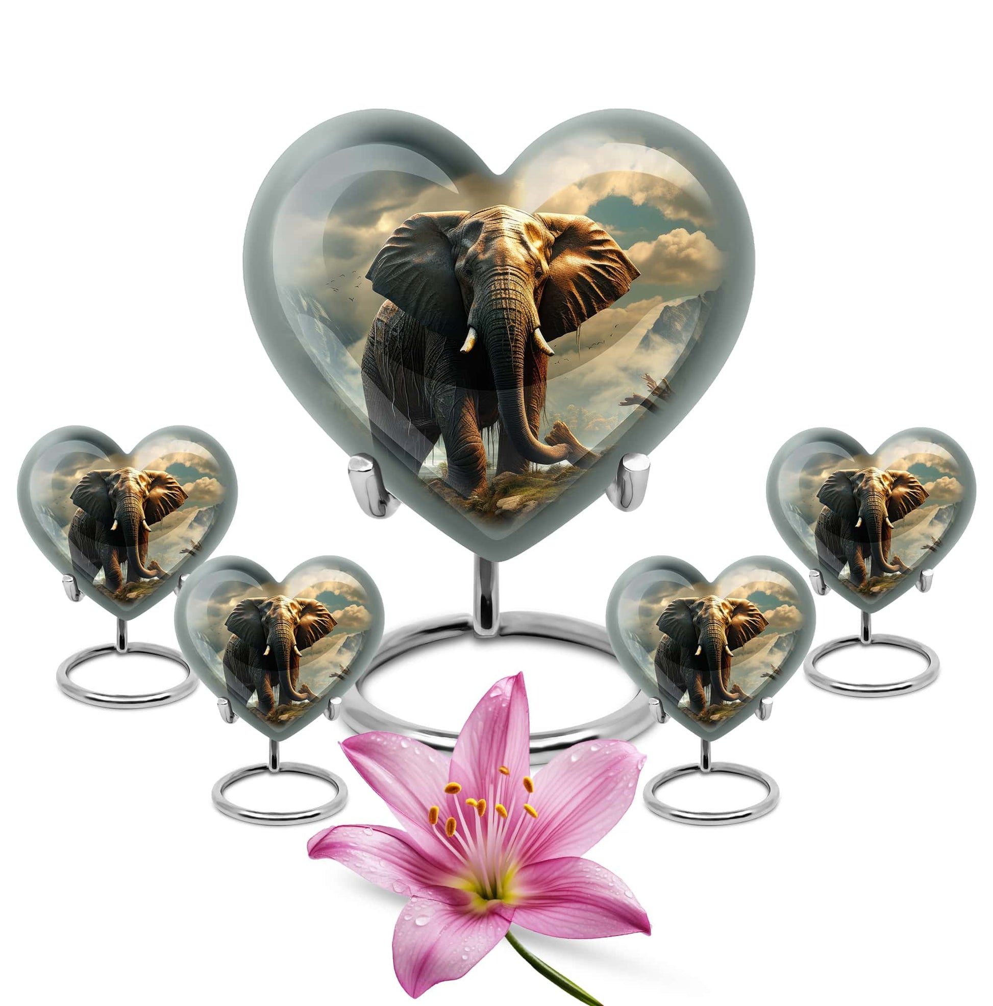 Heart Shape Elephant Urn Large Urn With 4 Keepsake Urn