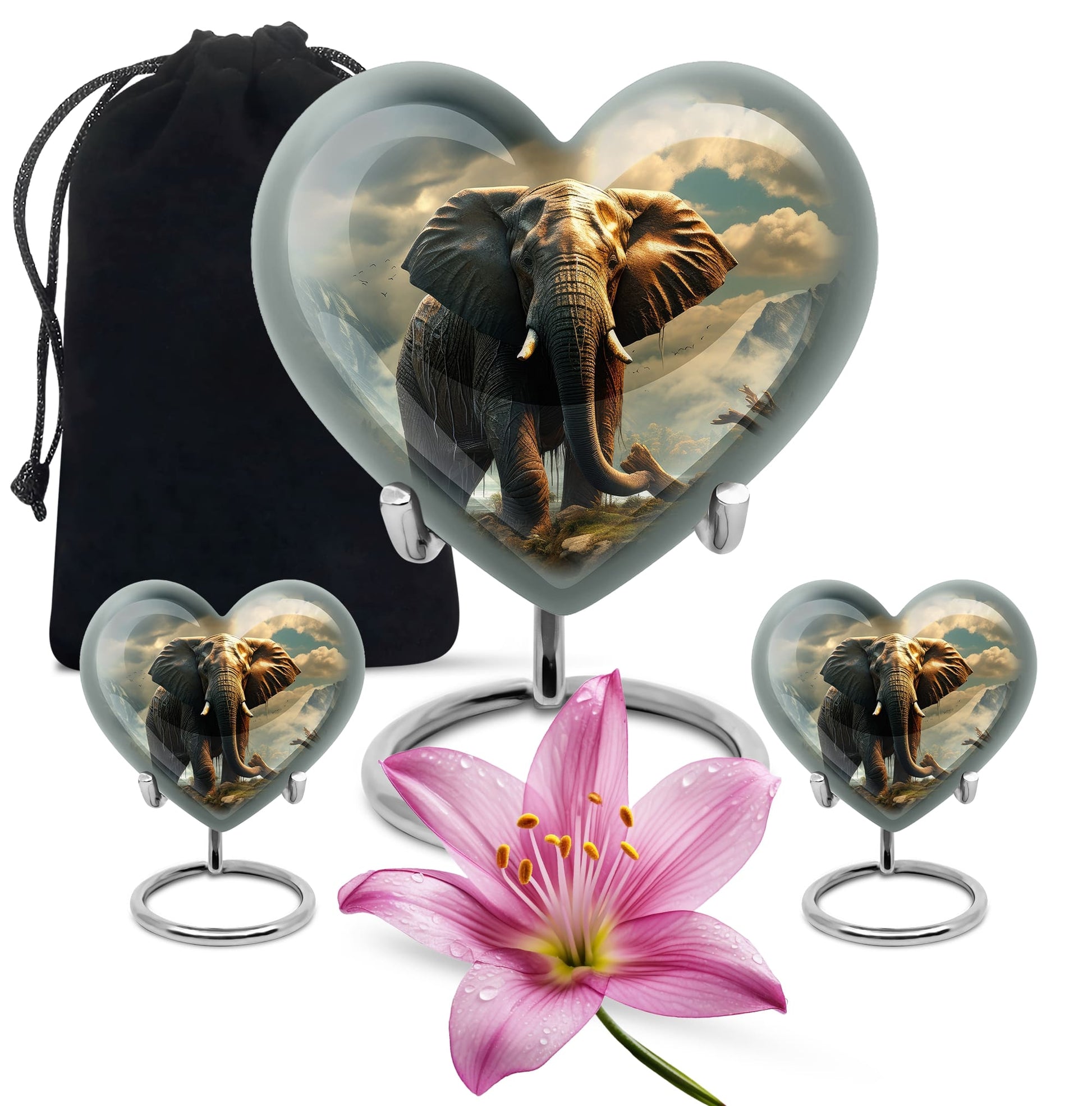 Heart Shape Elephant Urn Large Urn With 2 Keepsake Urn