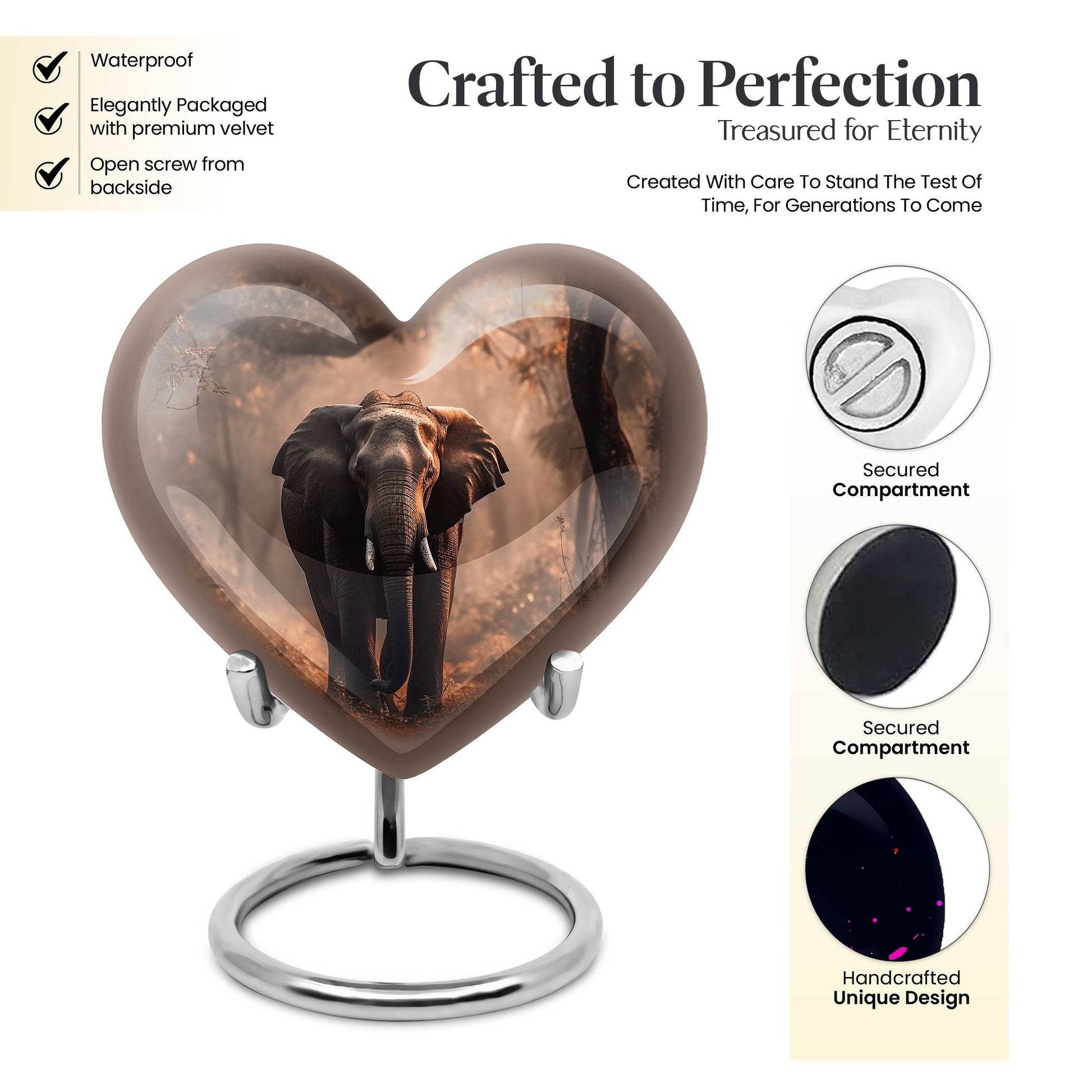Heart Shape Elephant Urn Keepsake 3 Inch