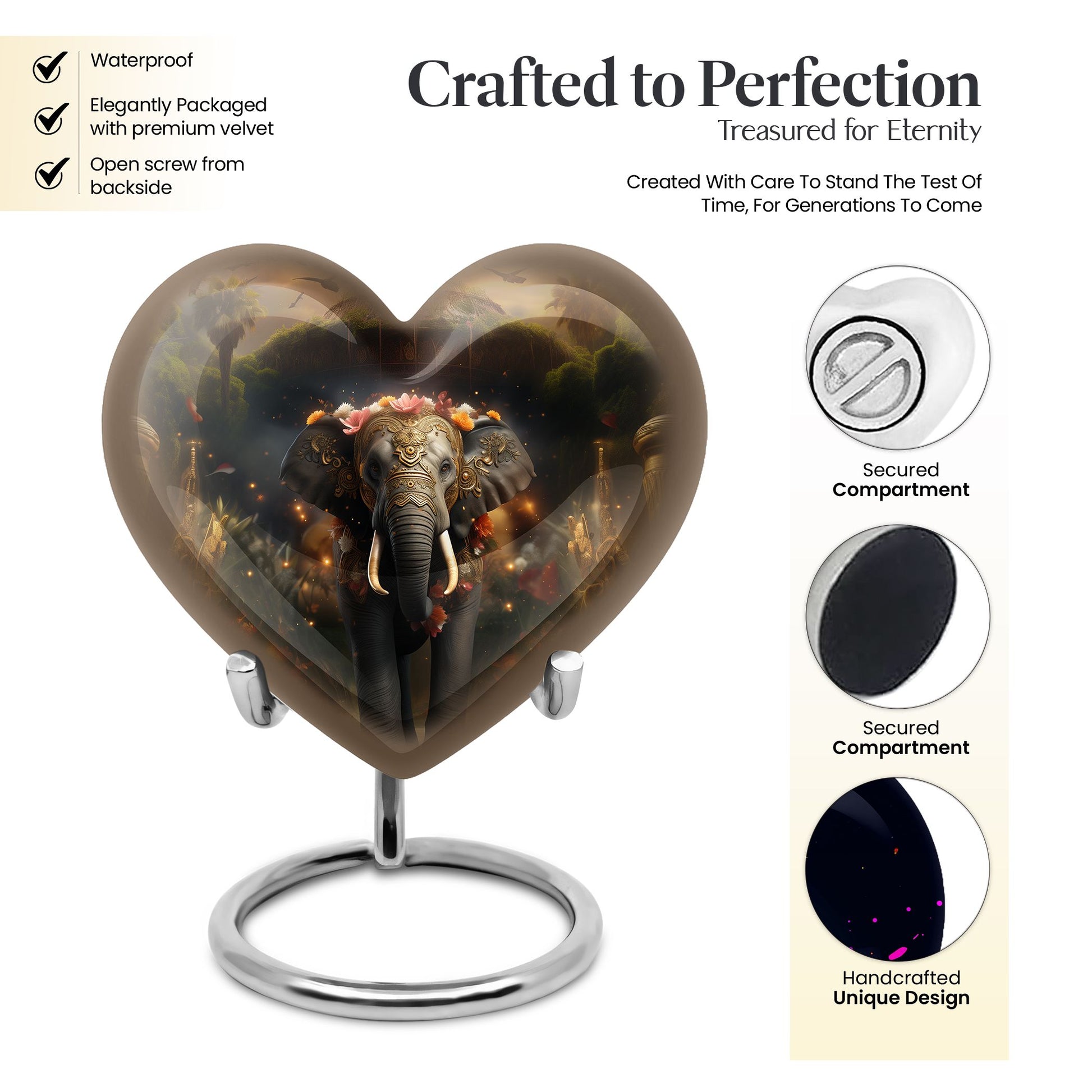 Heart Shape Elephant Urn Keepsake 3 Inch