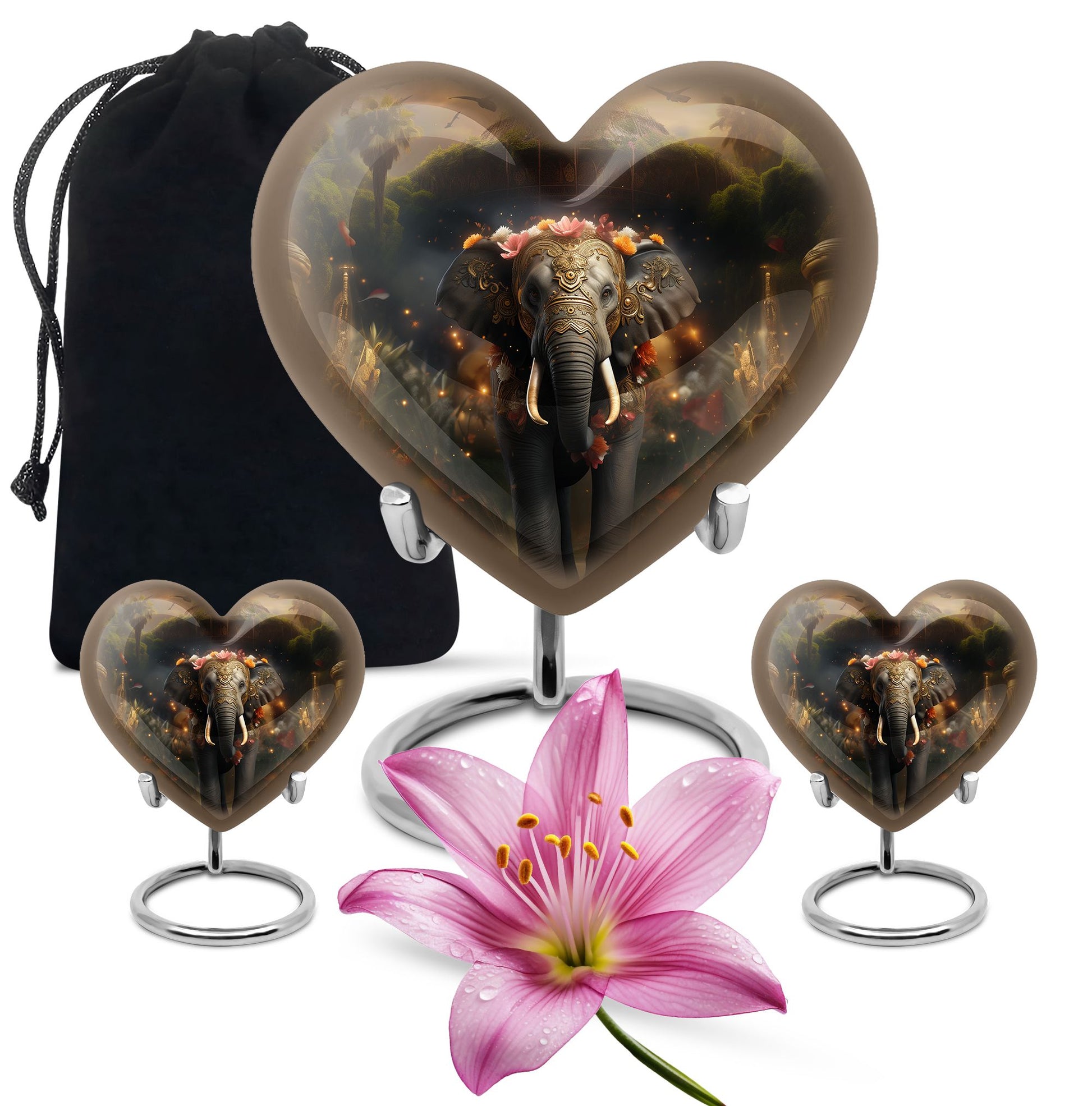 Heart Shape Elephant Urn Large Urn With 2 Keepsake Urn