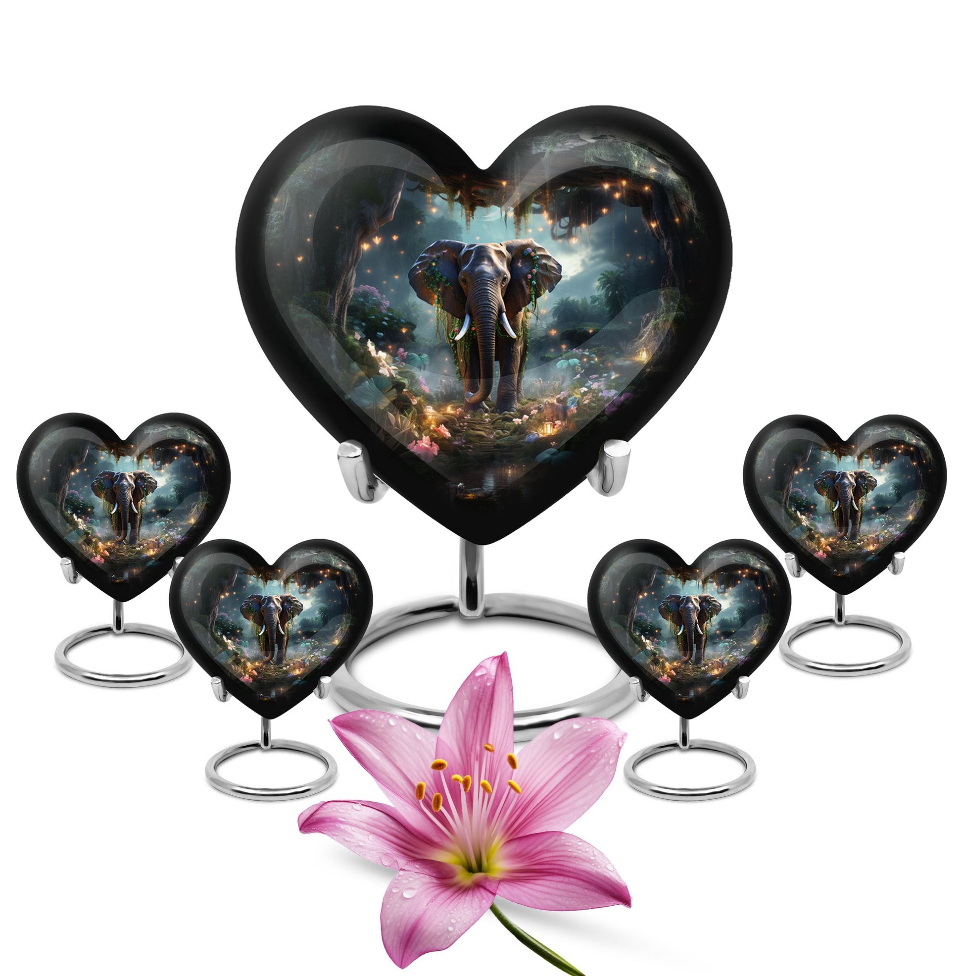 Heart Shape Elephant Urn Large Urn With 4 Keepsake Urn