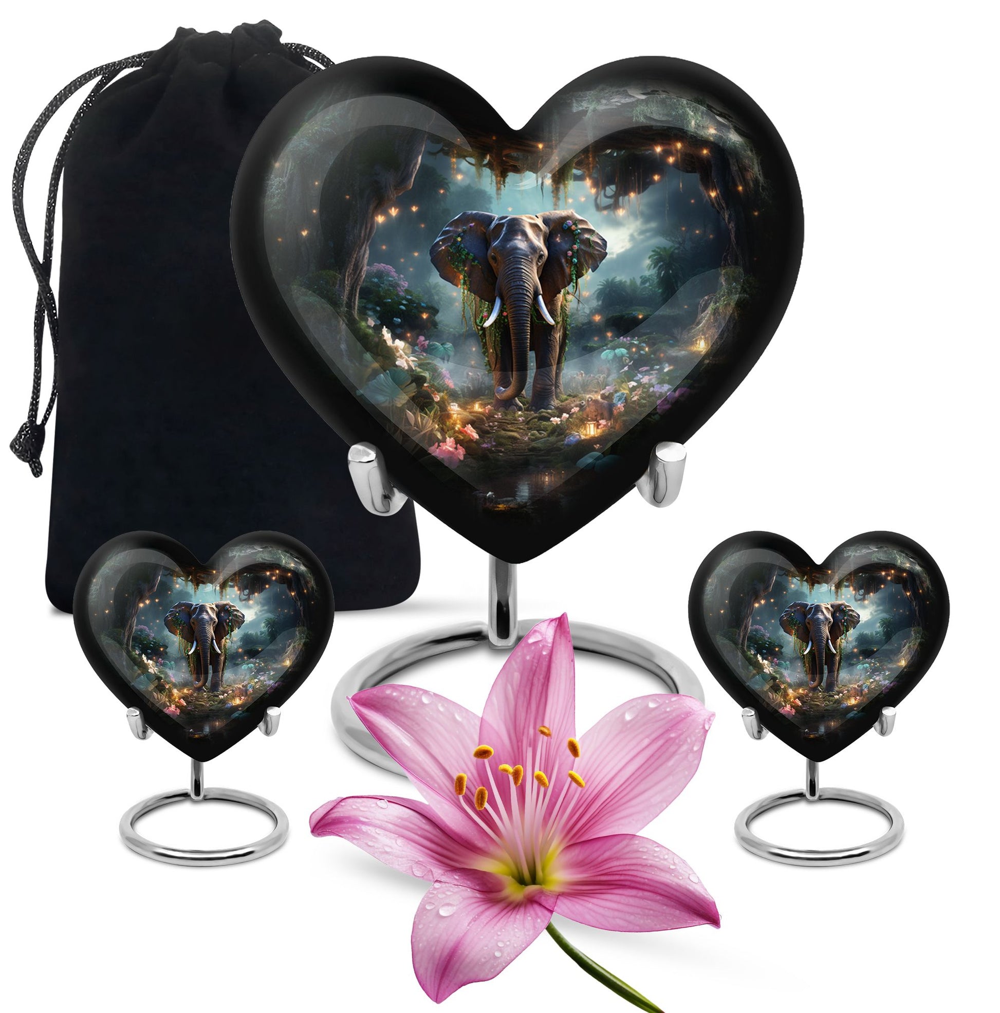 Heart Shape Elephant Urn Large Urn With 2 Keepsake Urn
