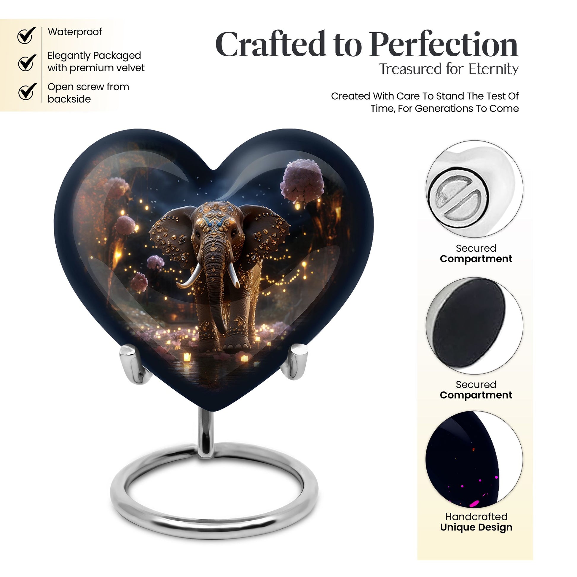 Heart Shape Elephant Urn Keepsake 3 Inch