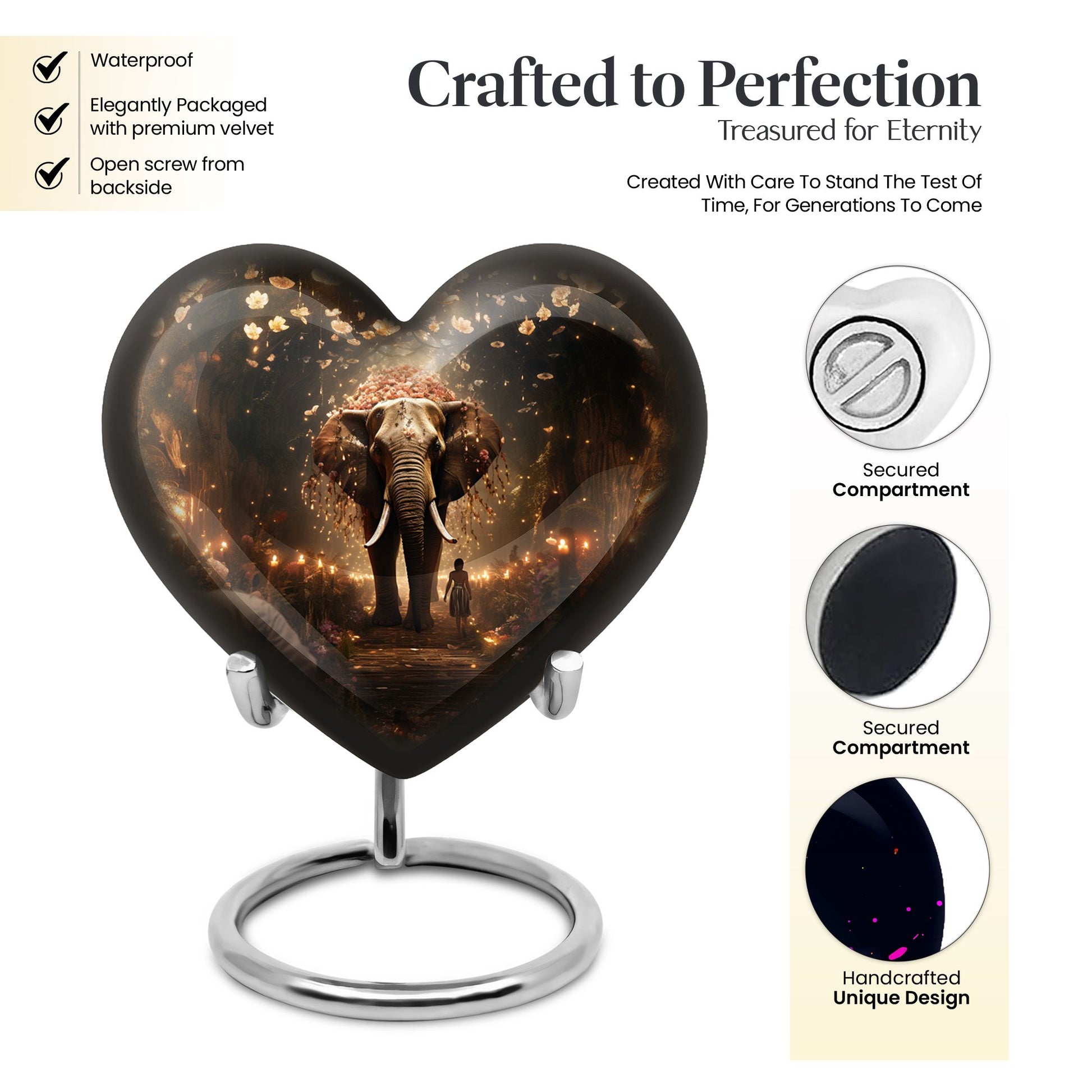 Heart Shape Elephant Urn Keepsake 3 Inch