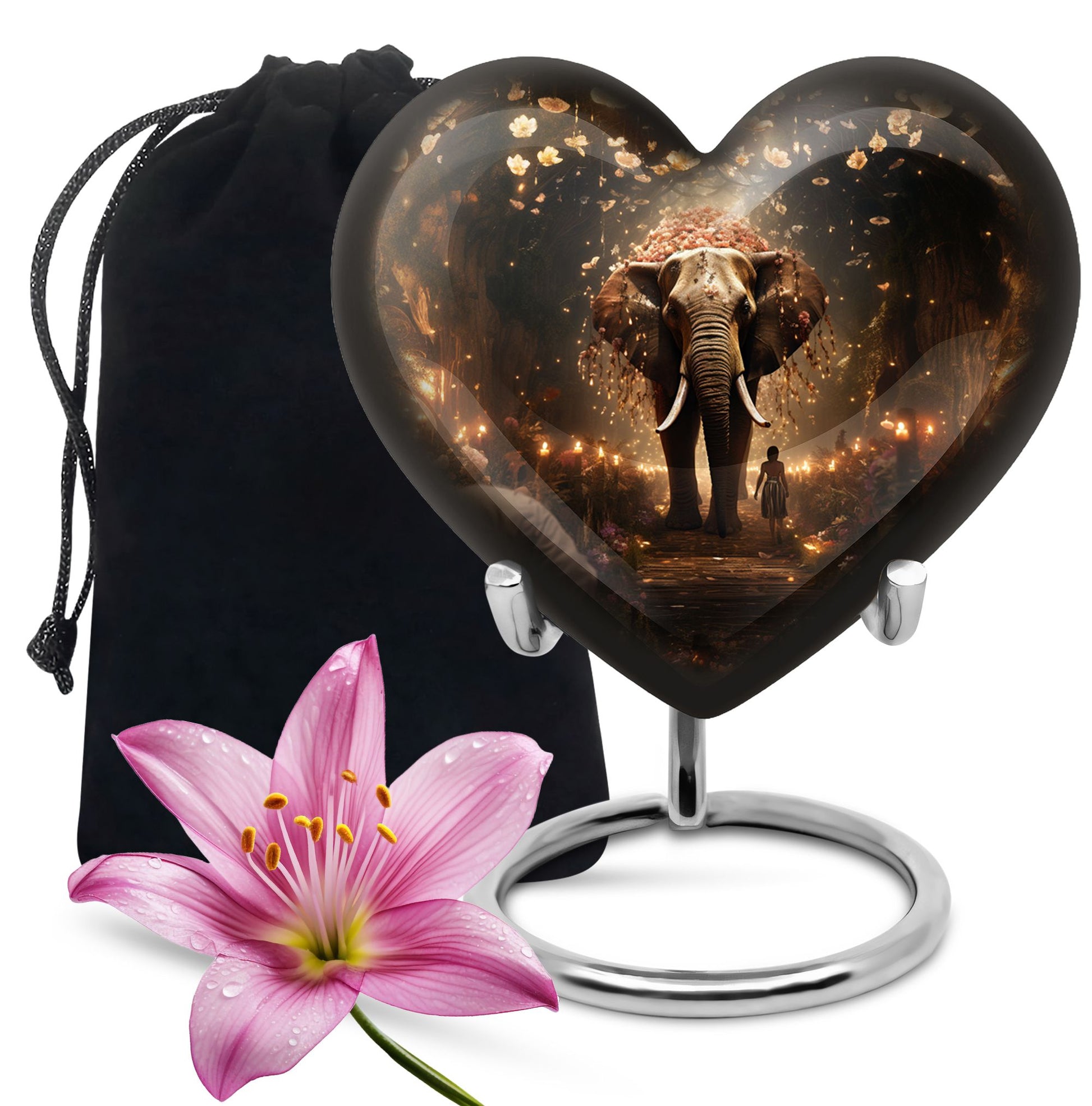Heart Shape Elephant Urn Large 10 Inch