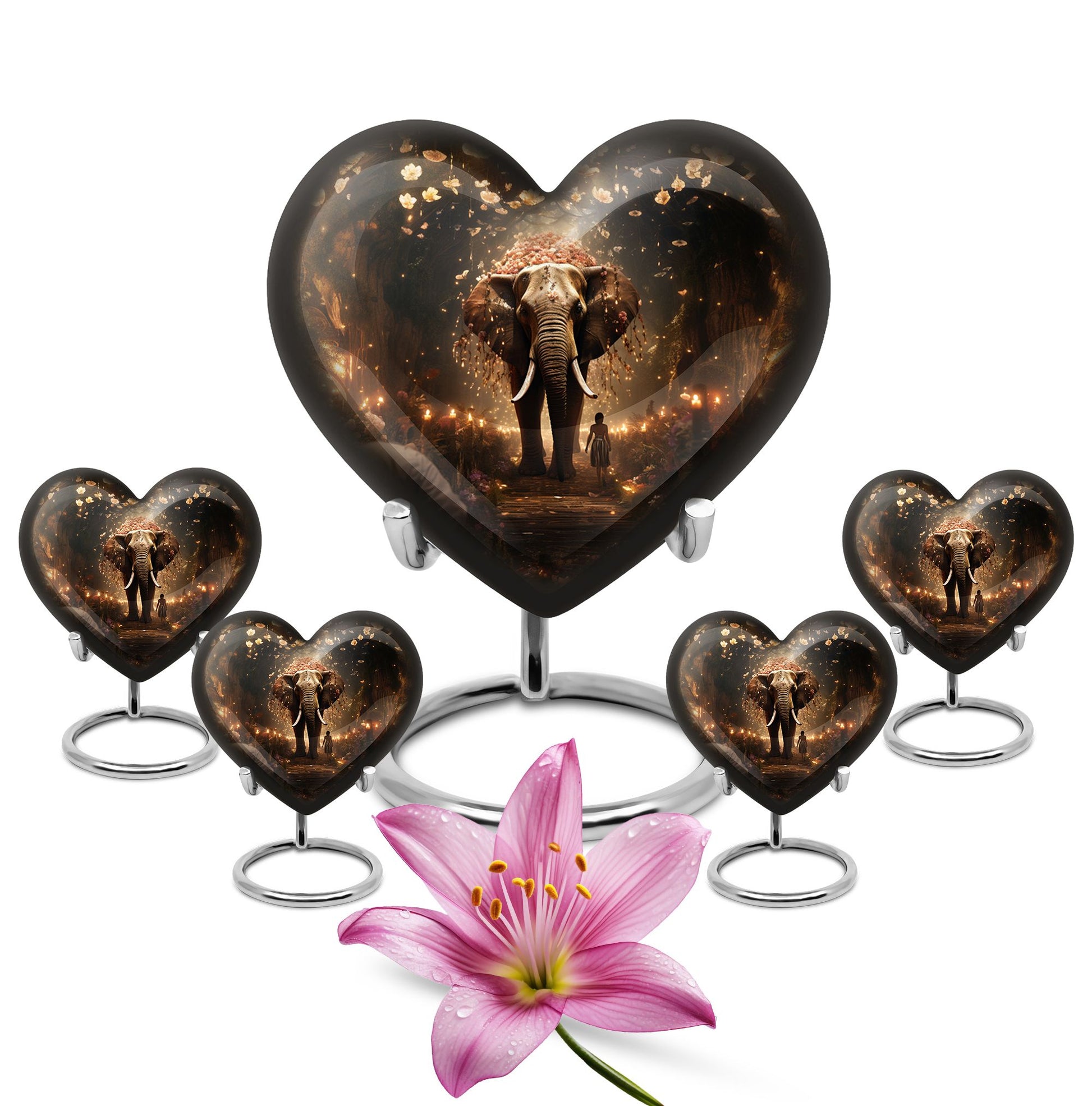 Heart Shape Elephant Urn Large Urn With 4 Keepsake Urn