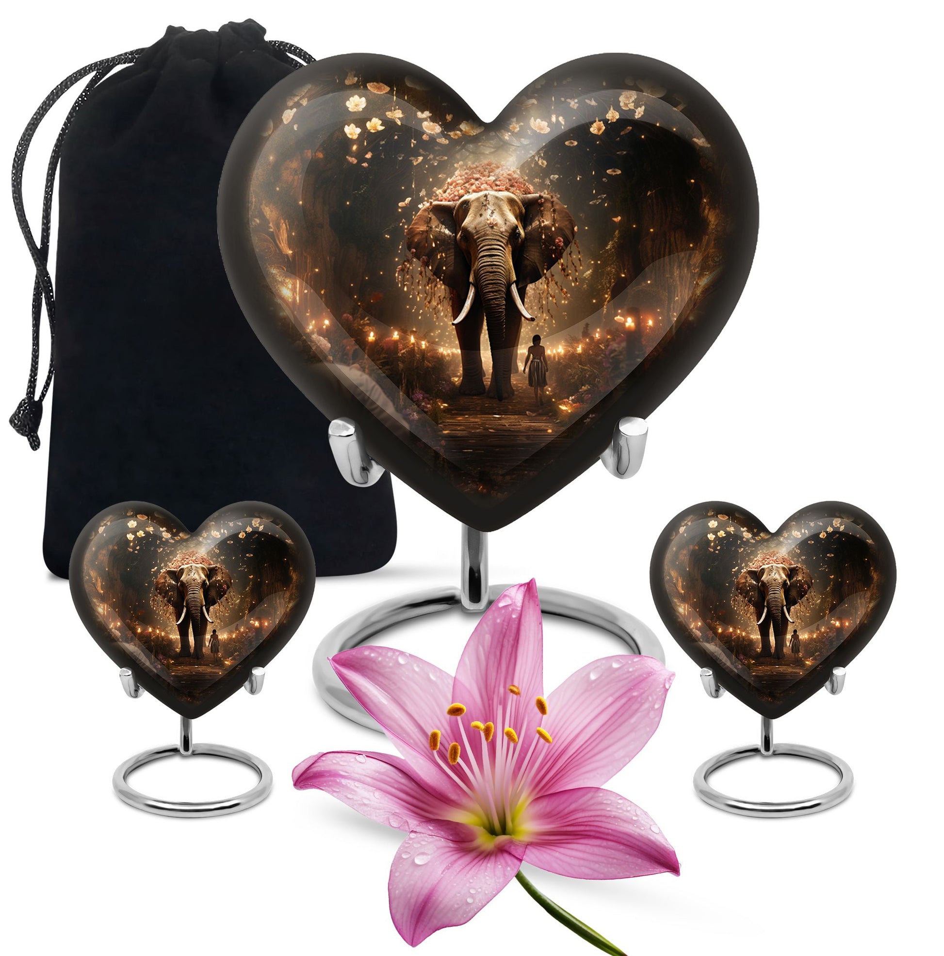 Heart Shape Elephant Urn Large Urn With 2 Keepsake Urn