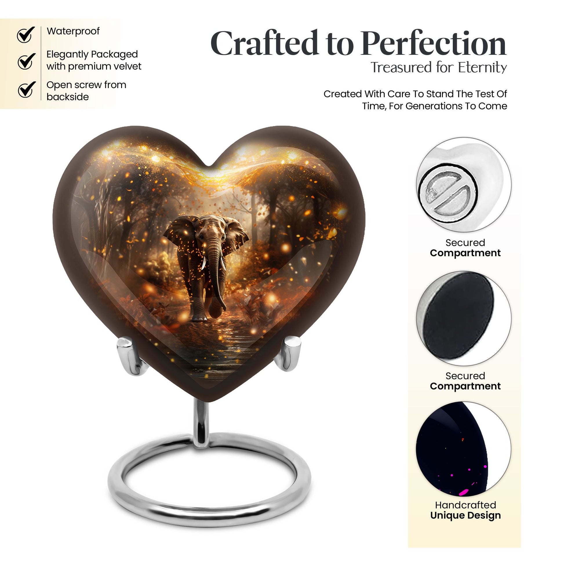 Heart Shape Elephant Urn Keepsake 3 Inch