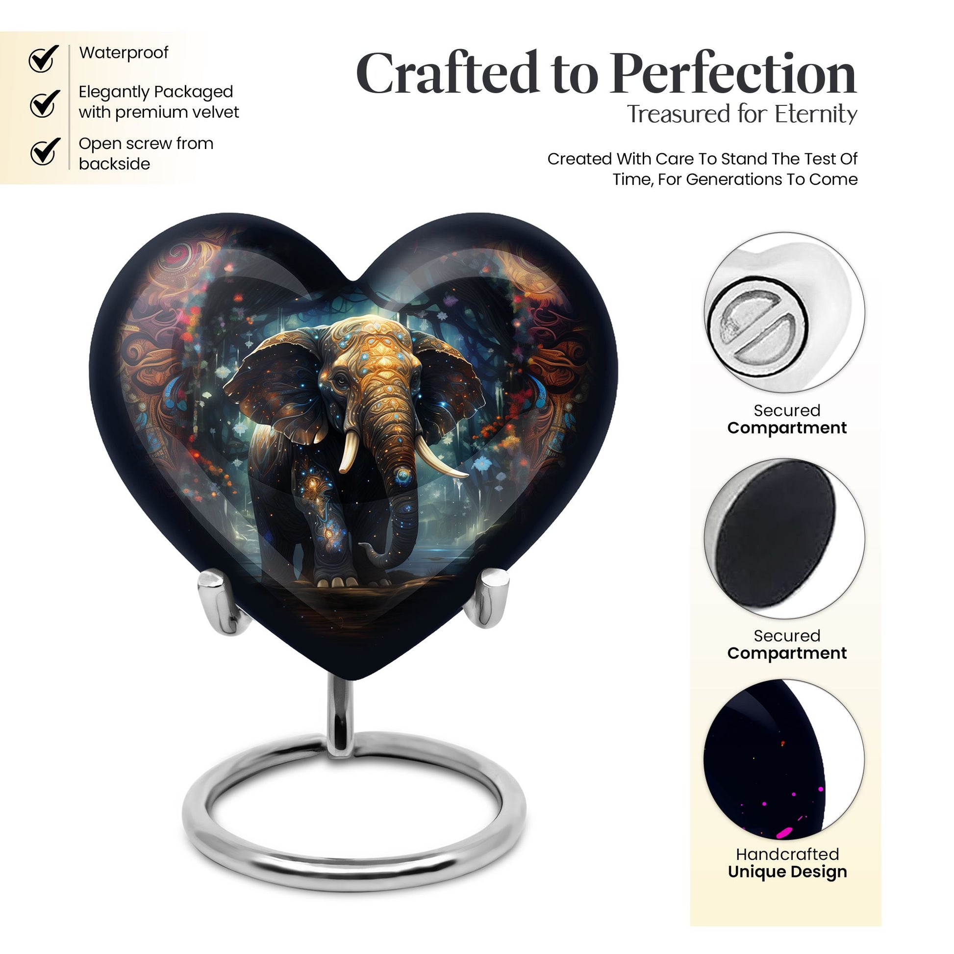 Heart Shape Elephant Urn Keepsake 3 Inch