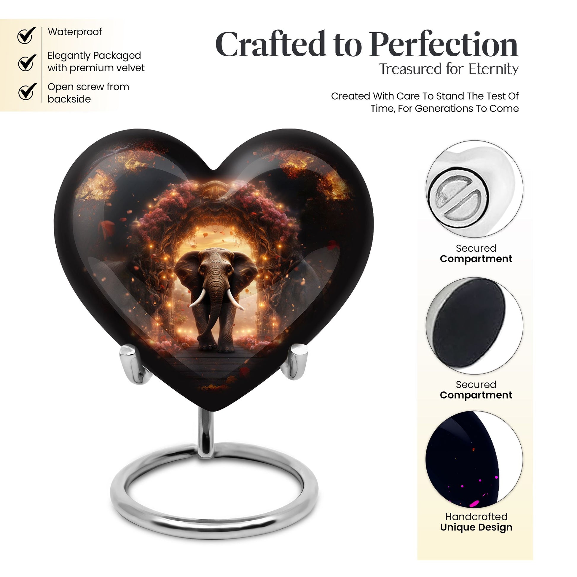 Heart Shape Elephant Urn Keepsake 3 Inch