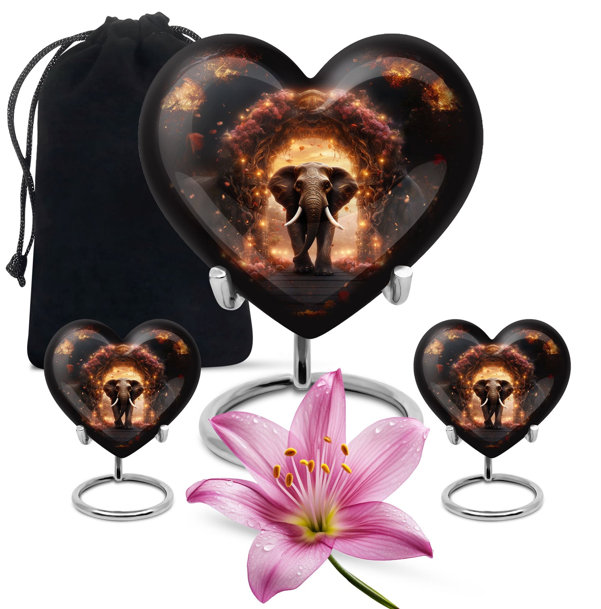 Heart Shape Elephant Urn Large Urn With 2 Keepsake Urn