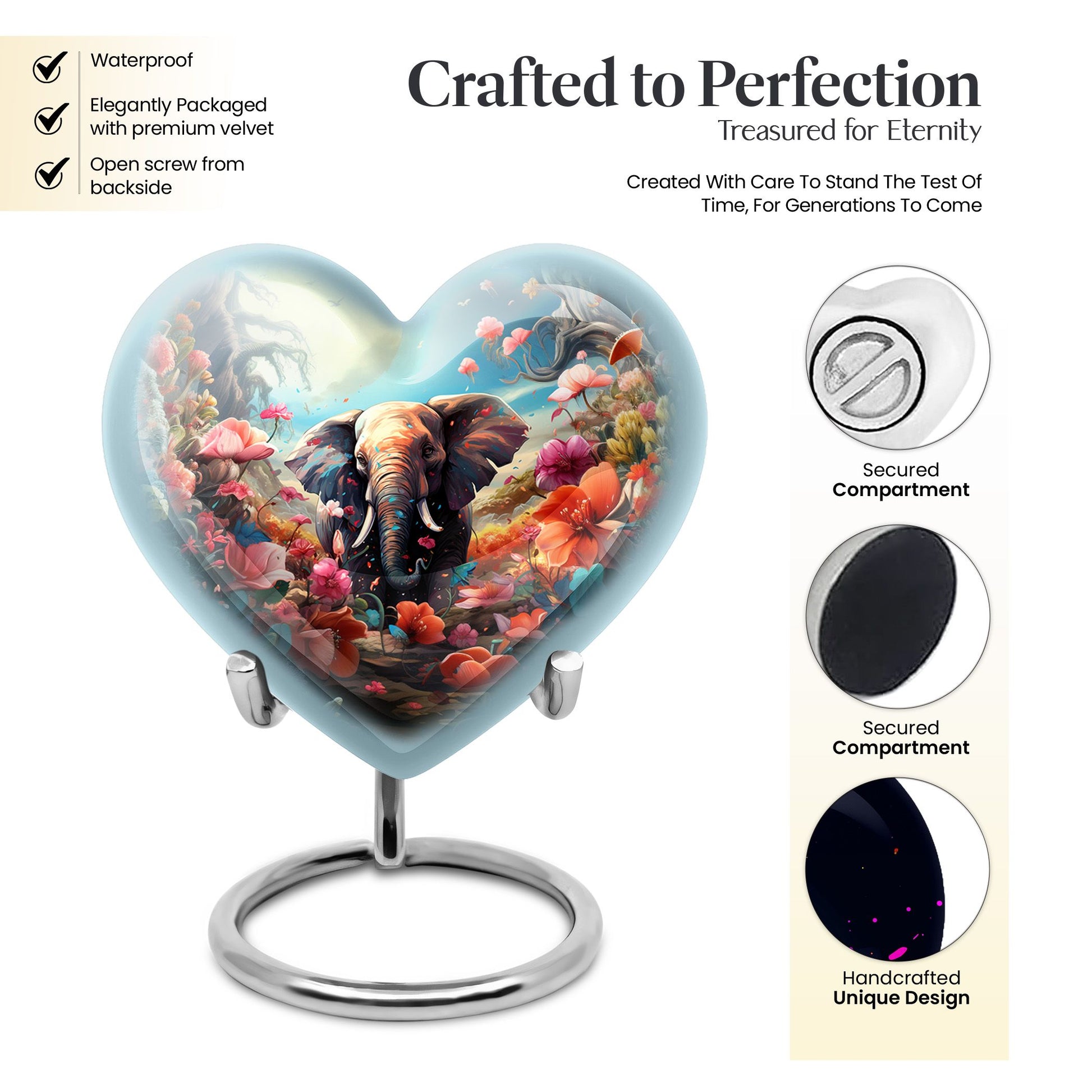Heart Shape Elephant Urn Keepsake 3 Inch