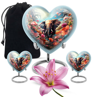 Heart Shape Elephant Urn Large Urn With 2 Keepsake Urn