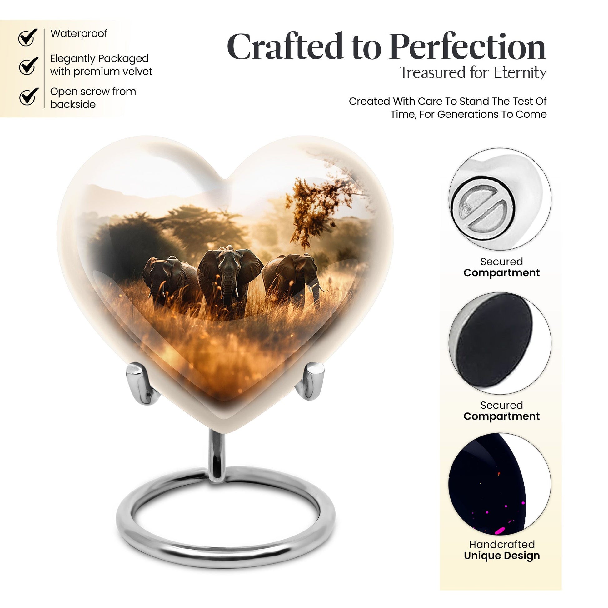 Heart Shape Elephant Urn Keepsake 3 Inch