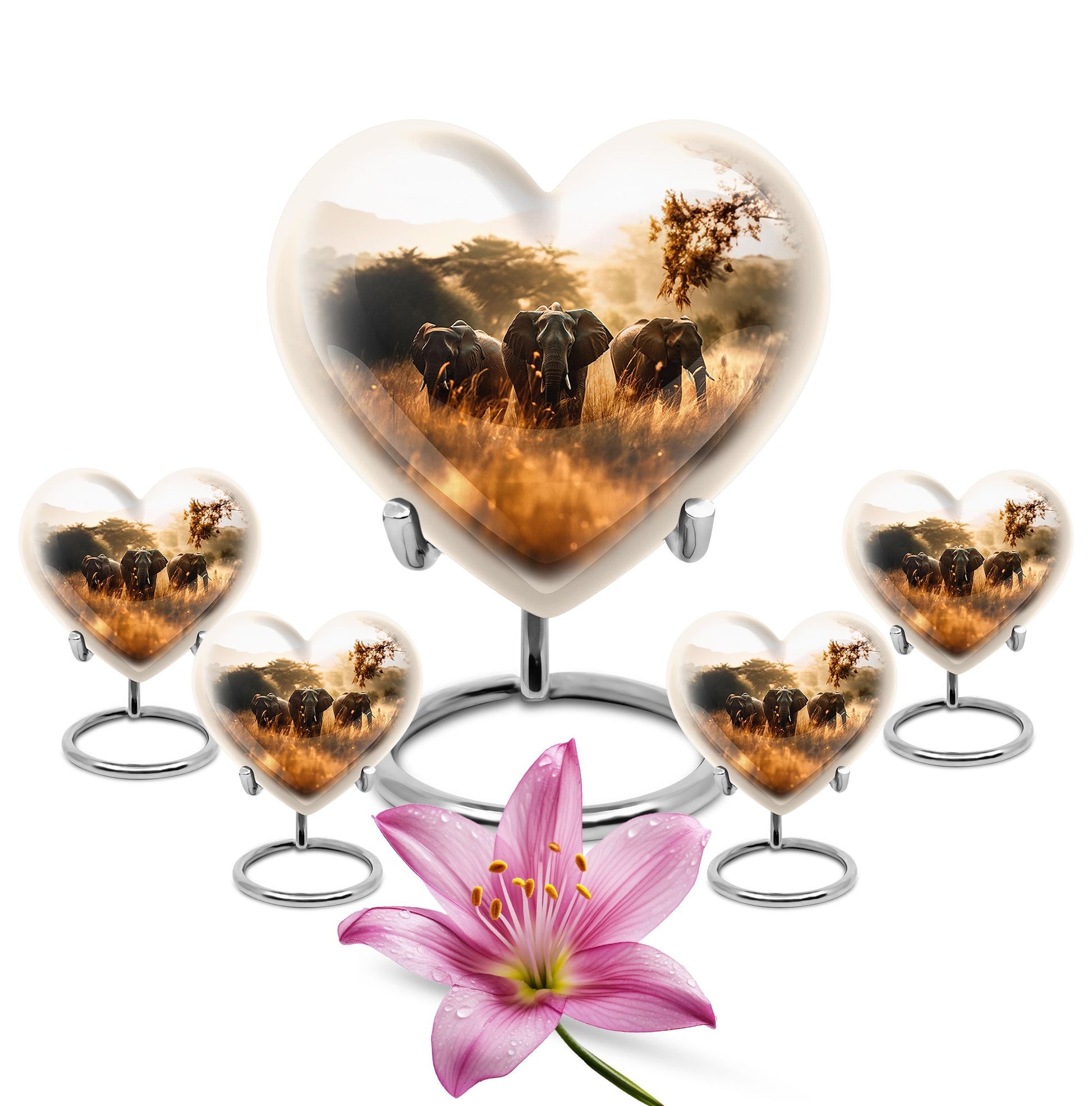 Heart Shape Elephant Urn Large Urn With 4 Keepsake Urn