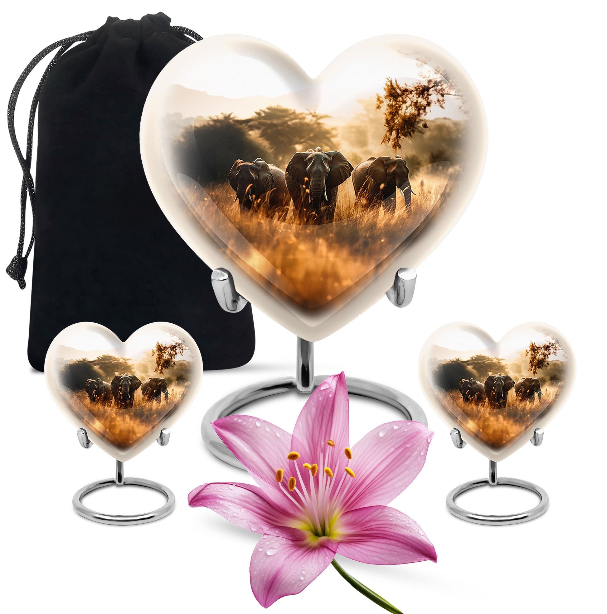 Heart Shape Elephant Urn Large Urn With 2 Keepsake Urn