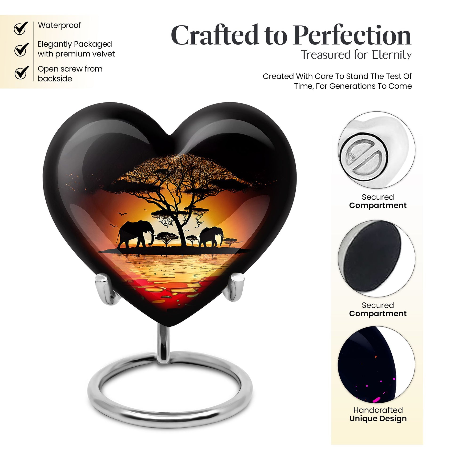 Heart Shape Elephant Urn Keepsake 3 Inch