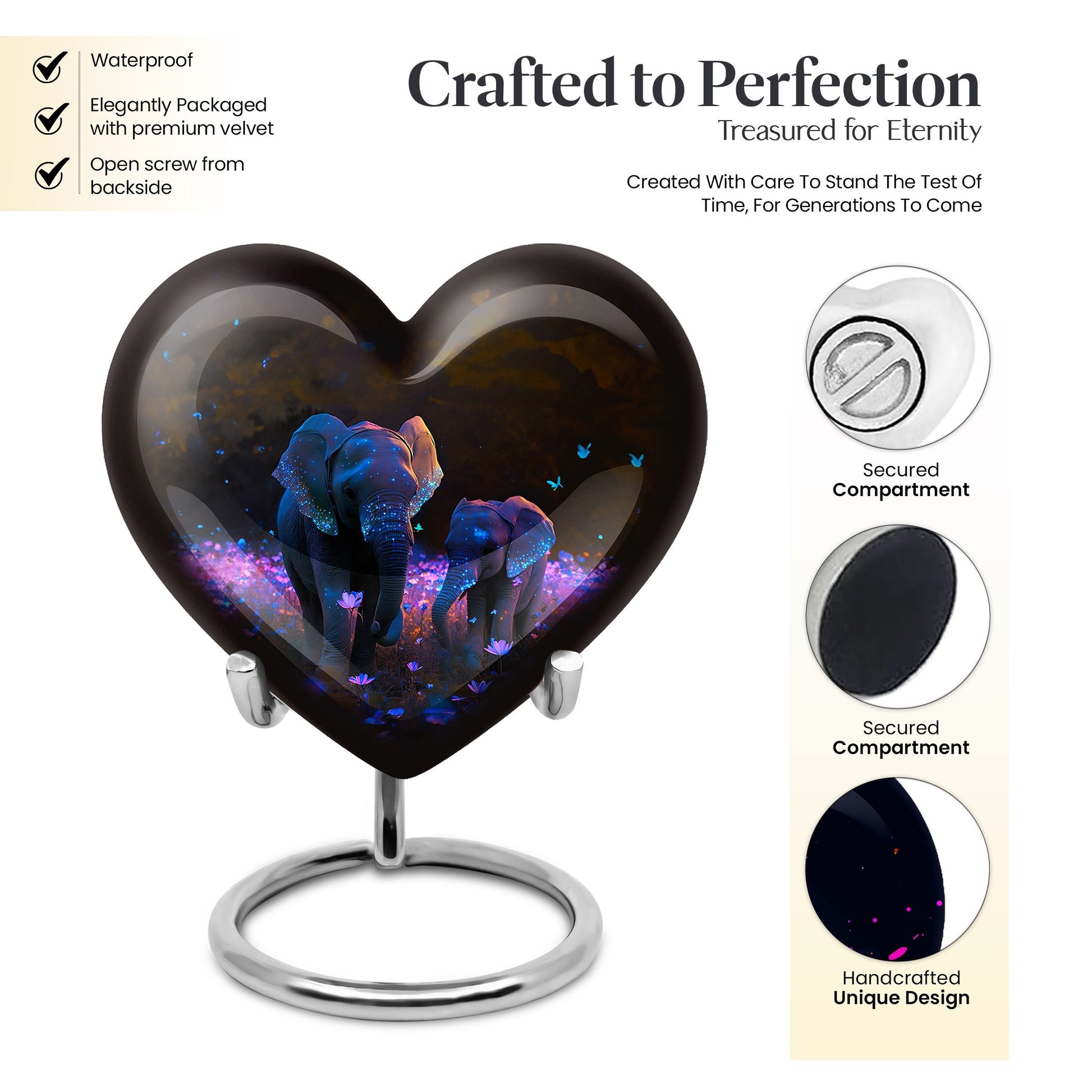 Heart Shape Elephant Urn Keepsake 3 Inch