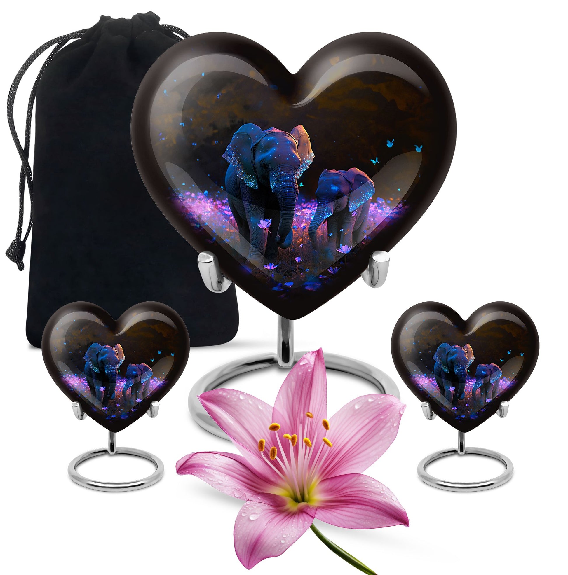 Heart Shape Elephant Urn Large Urn With 2 Keepsake Urn