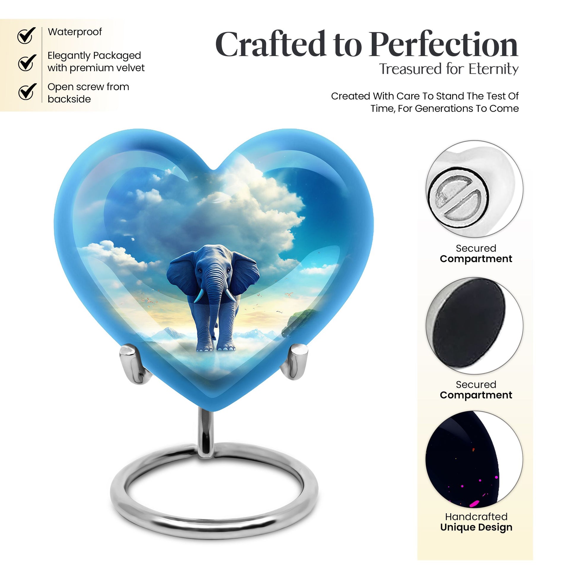 Heart Shape Elephant Urn Keepsake 3 Inch