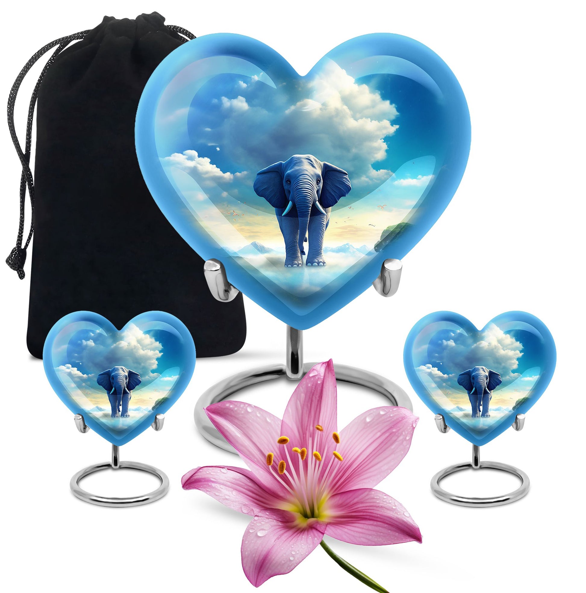 Heart Shape Elephant Urn Large Urn With 2 Keepsake Urn