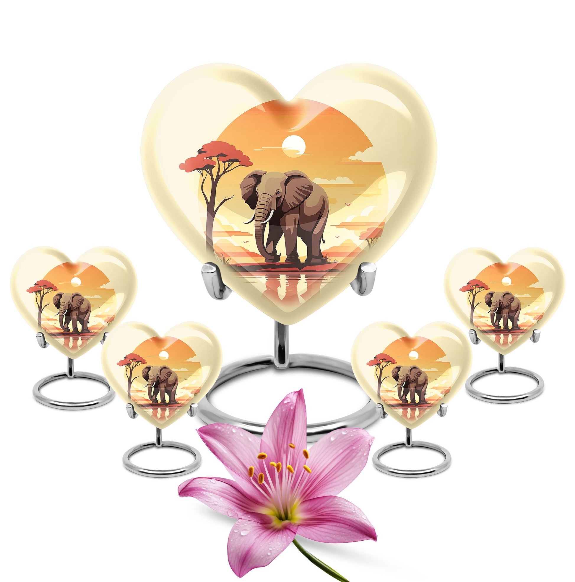 Heart Shape Elephant Urn Large Urn With 4 Keepsake Urn