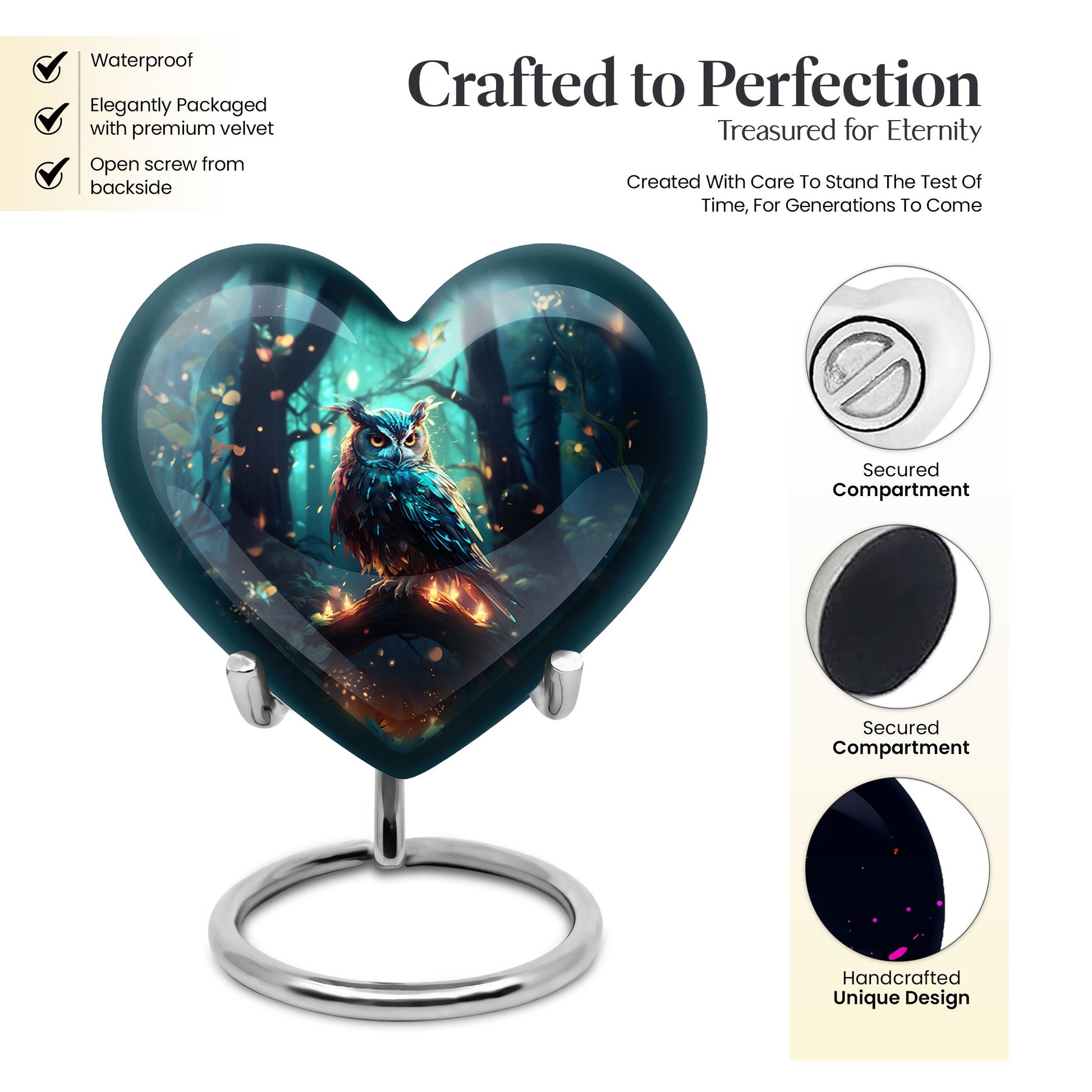 Heart Shape Owl Urn Keepsake 3 Inch