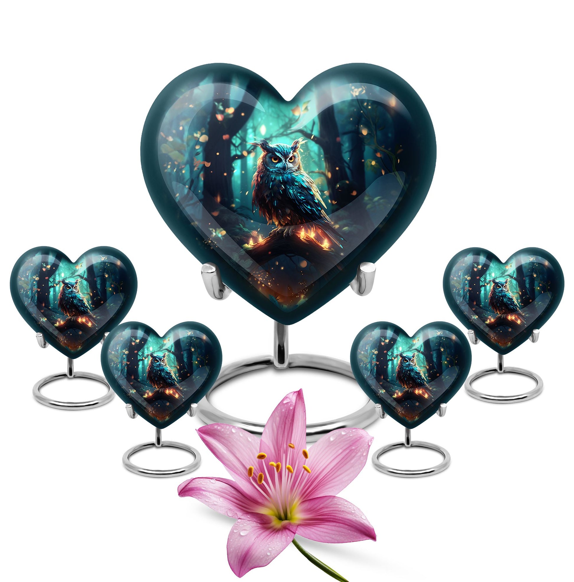 Heart Shape Owl Urn Large Urn With 4 Keepsake Urn