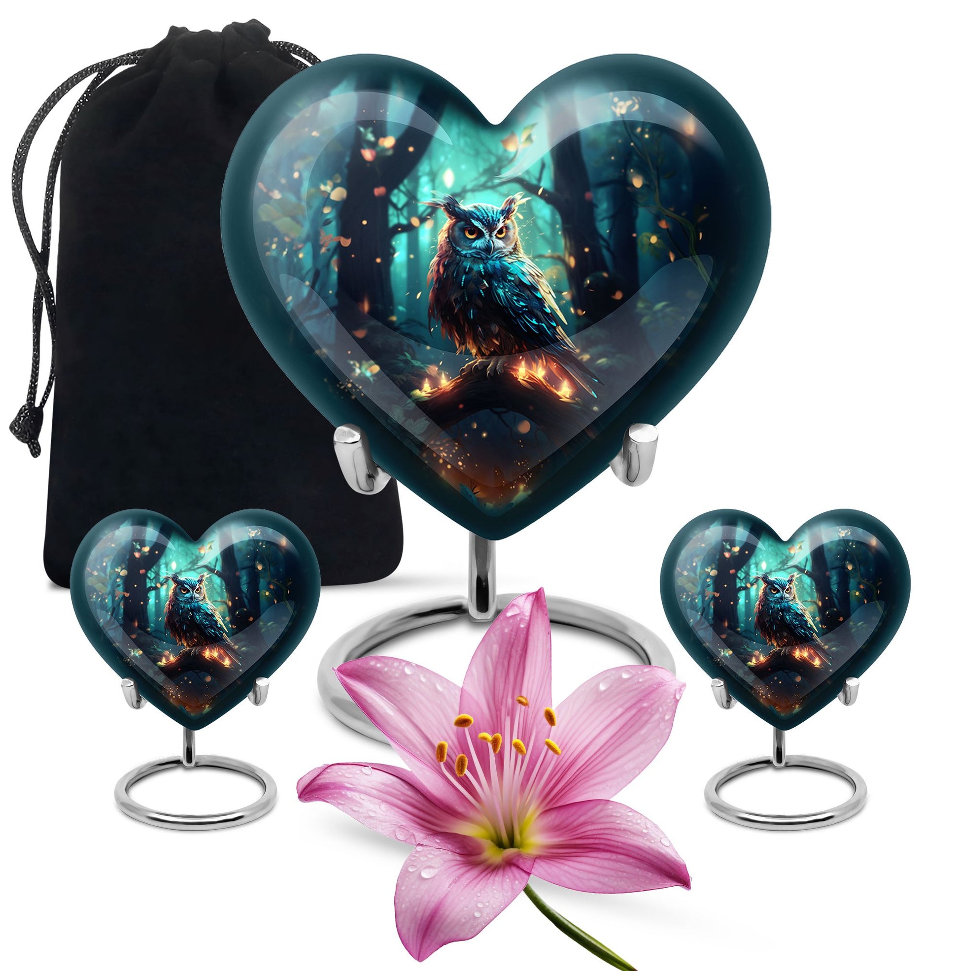 Heart Shape Owl Urn Large Urn With 2 Keepsake Urn