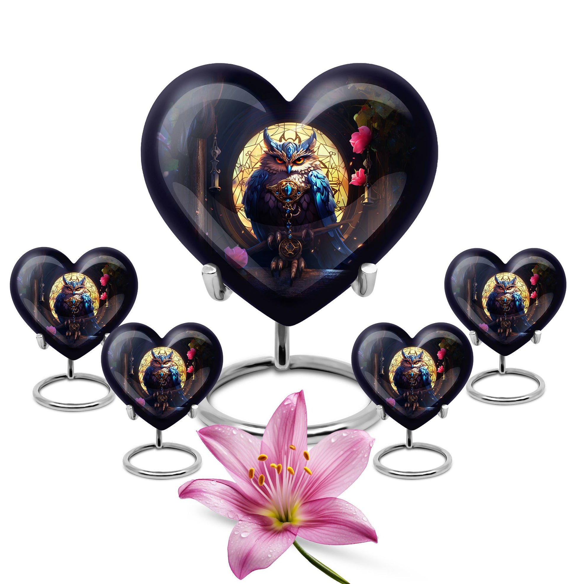 Heart Shape Owl Urn Large Urn With 4 Keepsake Urn