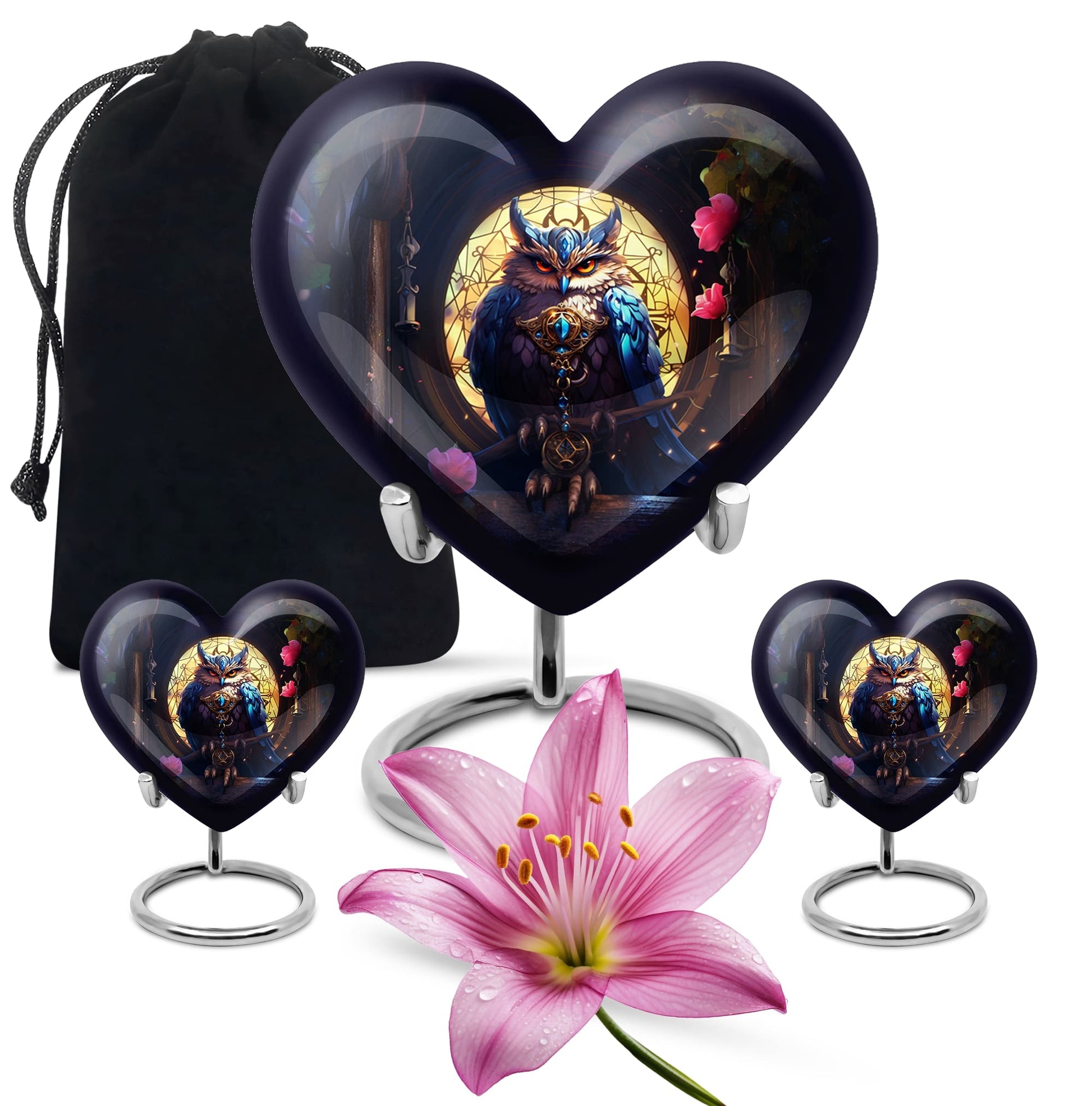 Heart Shape Owl Urn Large Urn With 2 Keepsake Urn