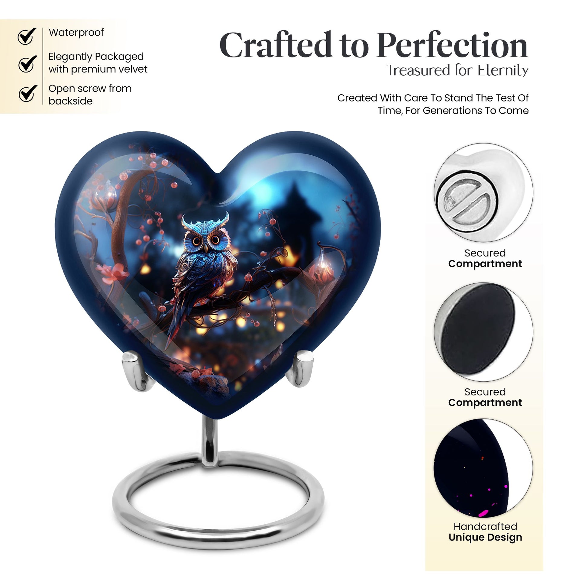 Heart Shape Owl Urn Keepsake 3 Inch