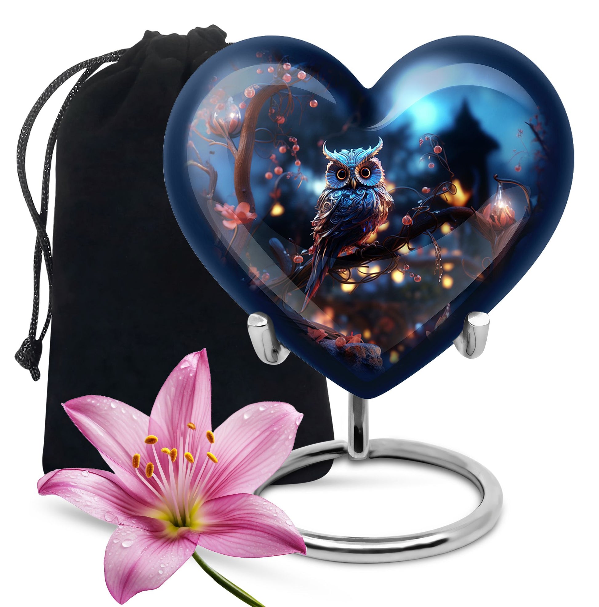Heart Shape Owl Urn Large 10 Inch