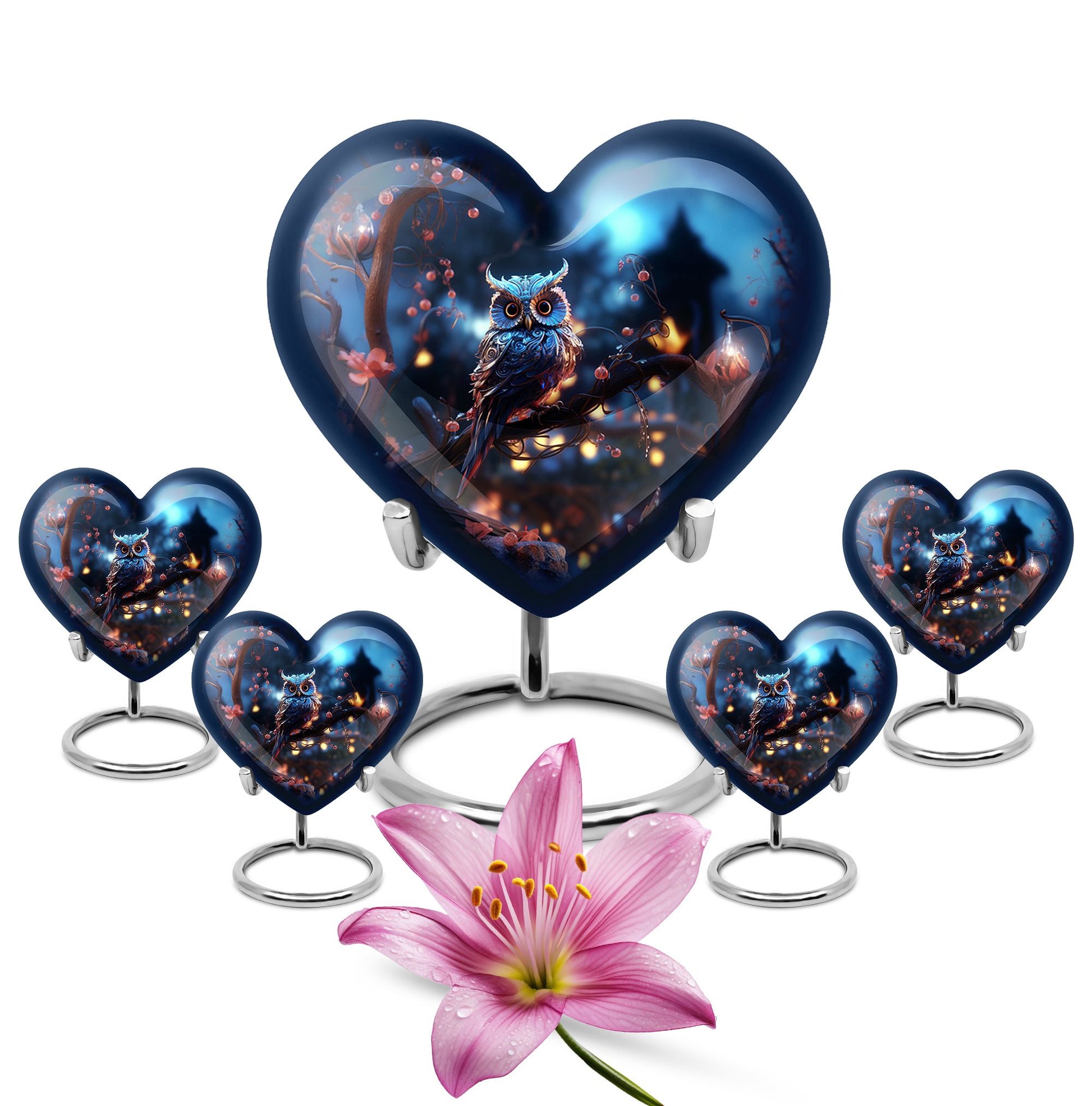 Heart Shape Owl Urn Large Urn With 4 Keepsake Urn