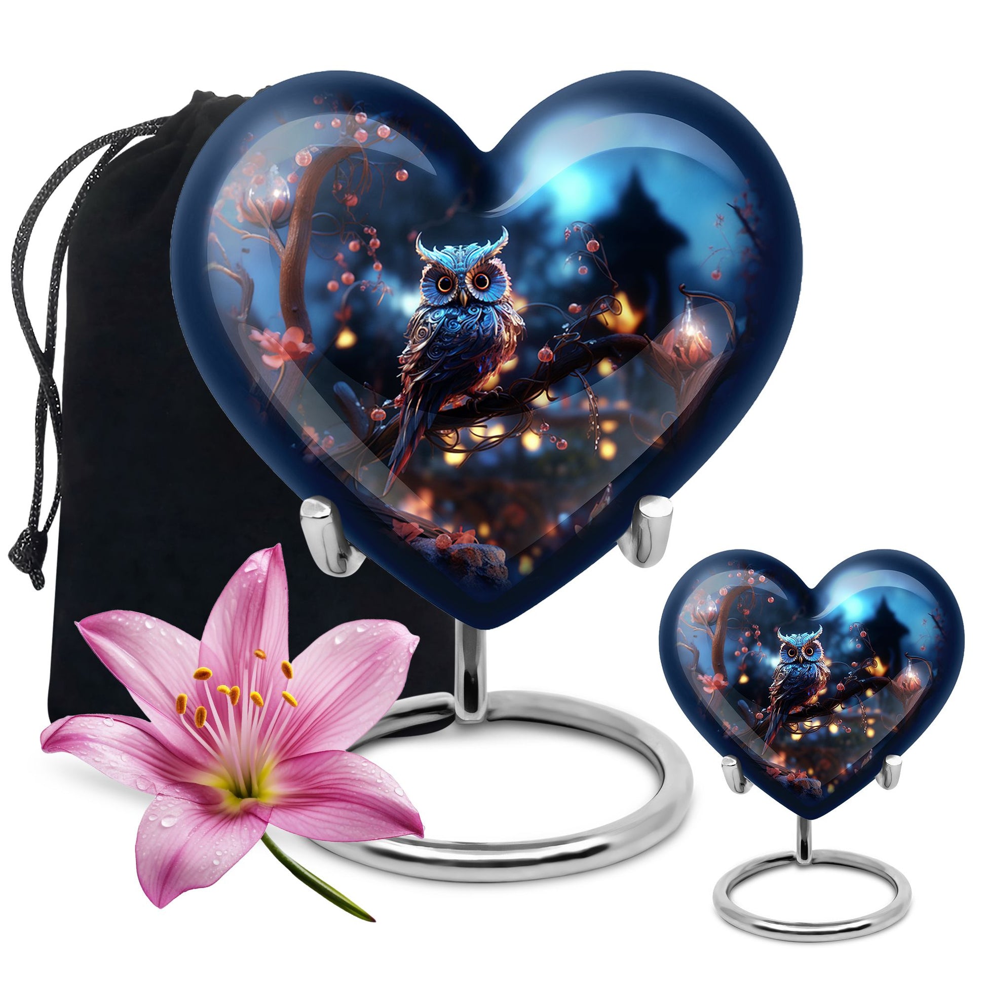 Heart Shape Owl Urn Large Urn With 1 Keepsake Urn